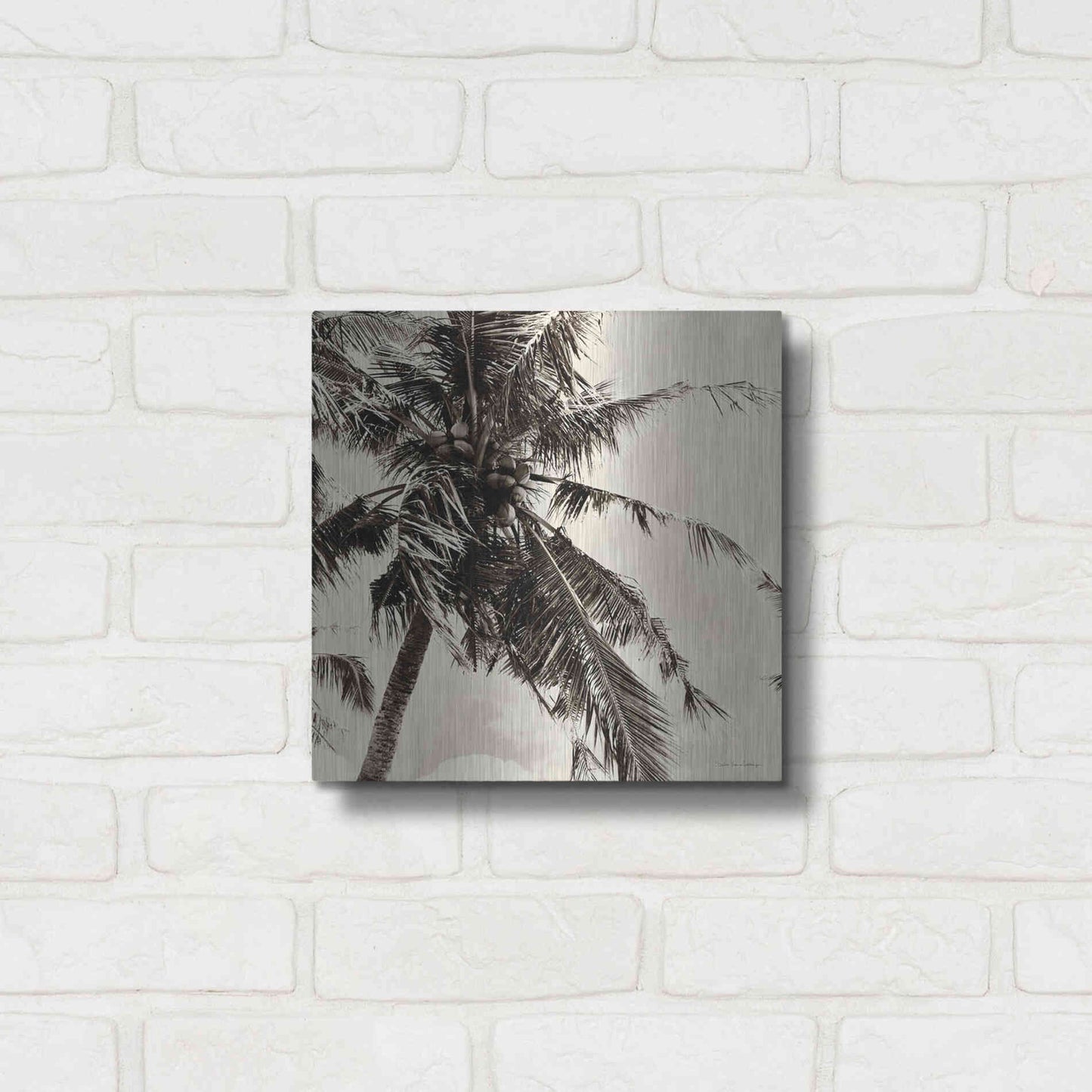 Luxe Metal Art 'Palm Tree Sepia II' by Debra Van Swearingen, Metal Wall Art,12x12