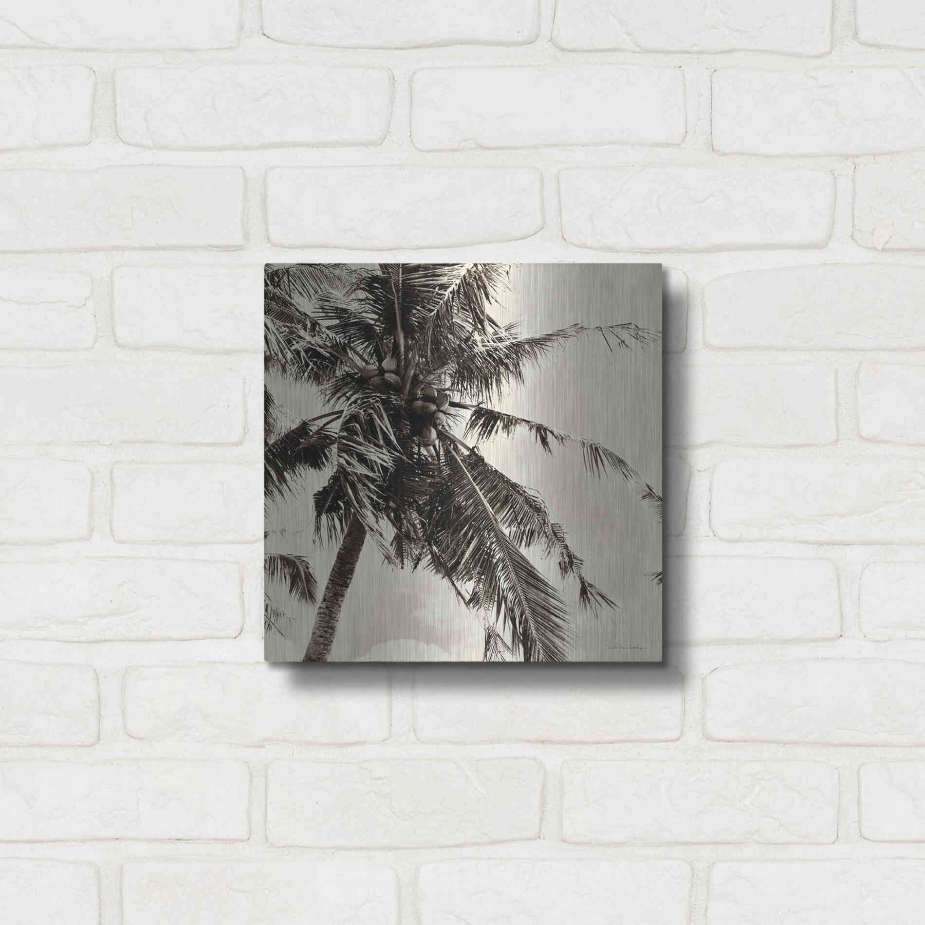 Luxe Metal Art 'Palm Tree Sepia II' by Debra Van Swearingen, Metal Wall Art,12x12