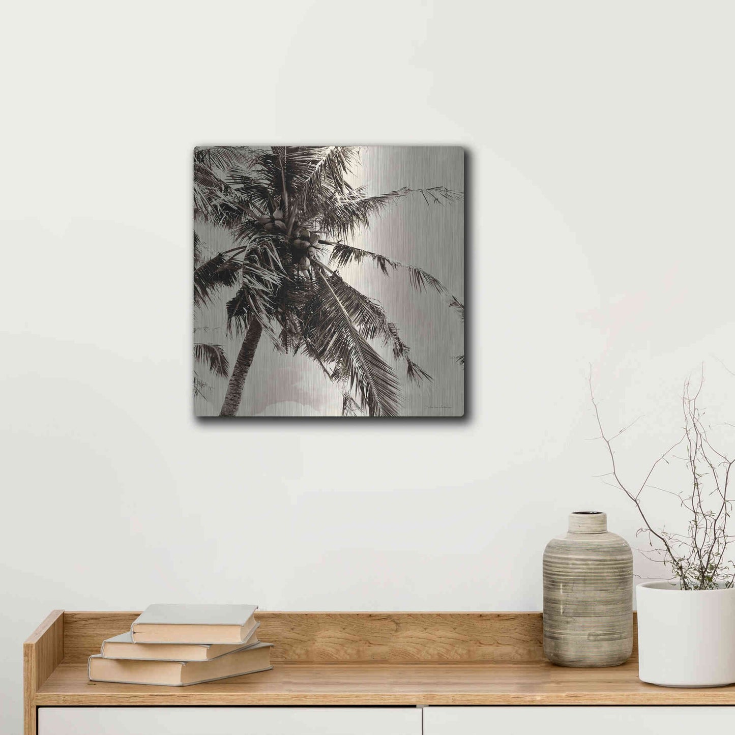 Luxe Metal Art 'Palm Tree Sepia II' by Debra Van Swearingen, Metal Wall Art,12x12