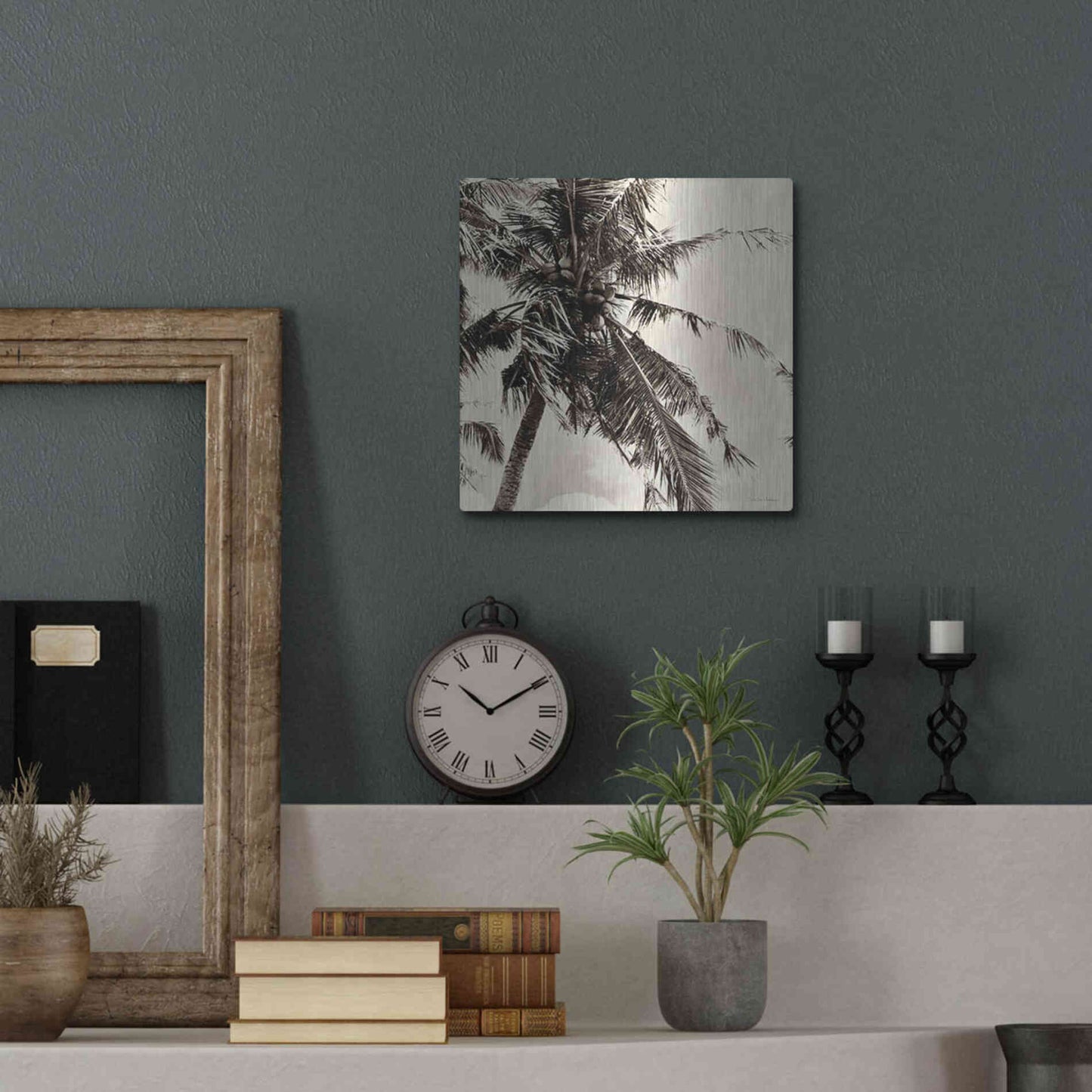 Luxe Metal Art 'Palm Tree Sepia II' by Debra Van Swearingen, Metal Wall Art,12x12