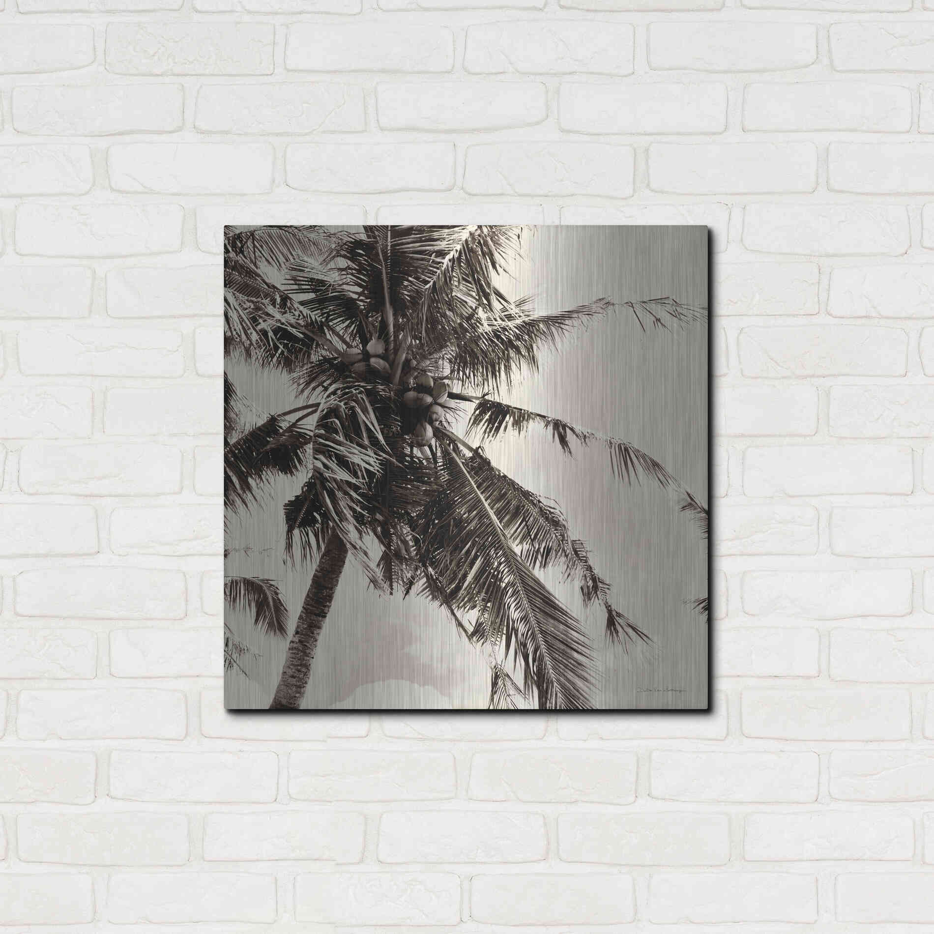 Luxe Metal Art 'Palm Tree Sepia II' by Debra Van Swearingen, Metal Wall Art,24x24