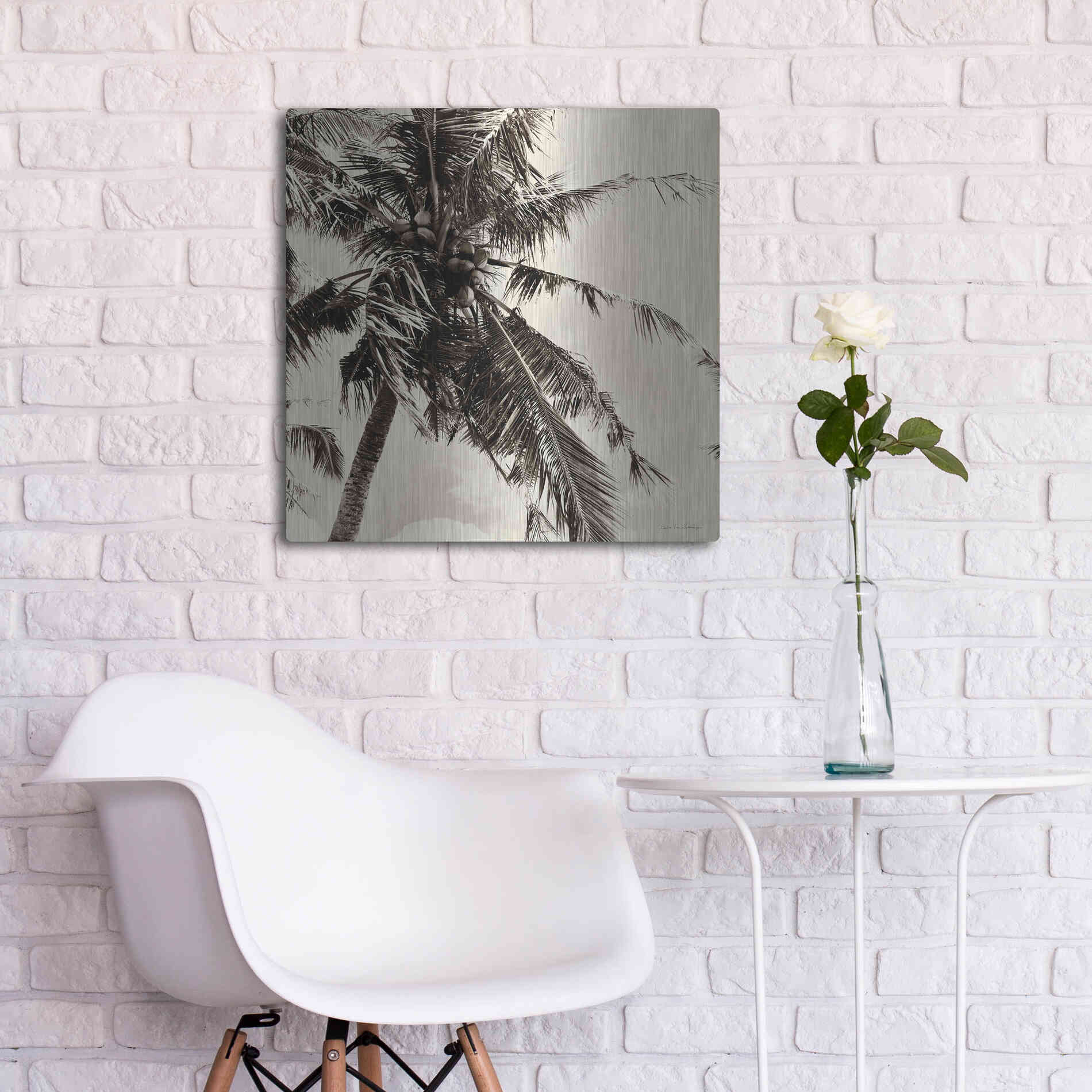 Luxe Metal Art 'Palm Tree Sepia II' by Debra Van Swearingen, Metal Wall Art,24x24