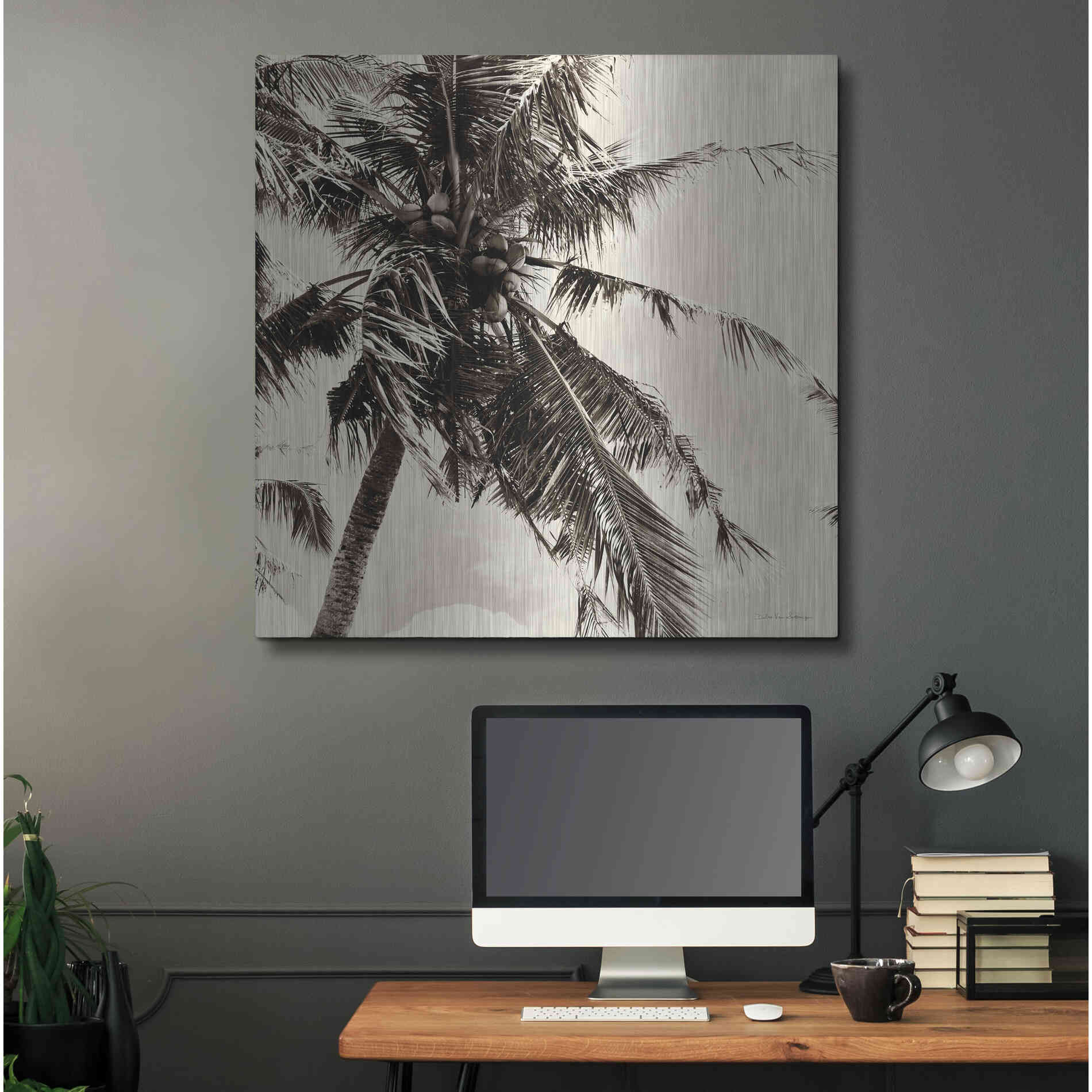 Luxe Metal Art 'Palm Tree Sepia II' by Debra Van Swearingen, Metal Wall Art,36x36