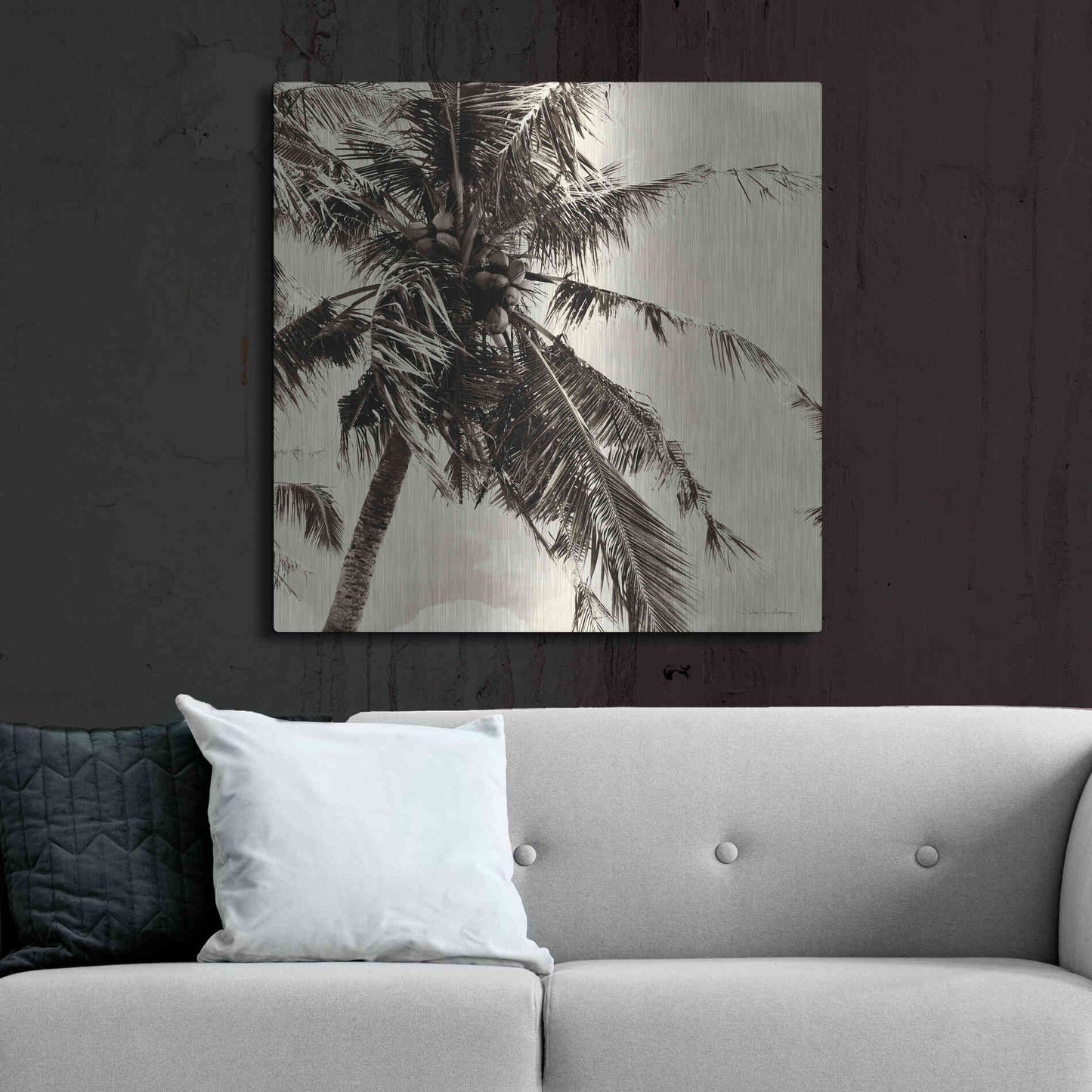 Luxe Metal Art 'Palm Tree Sepia II' by Debra Van Swearingen, Metal Wall Art,36x36
