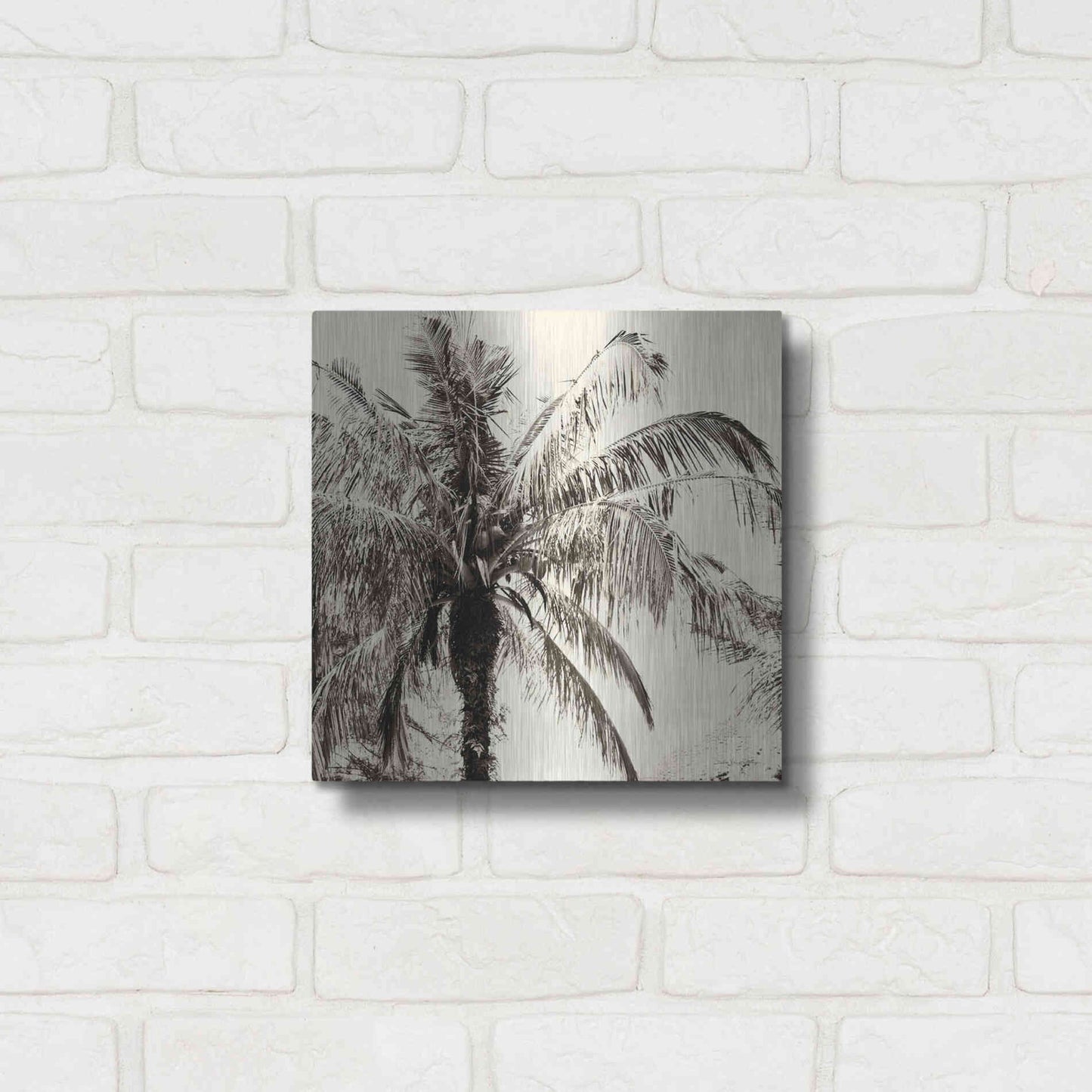 Luxe Metal Art 'Palm Tree Sepia III' by Debra Van Swearingen, Metal Wall Art,12x12