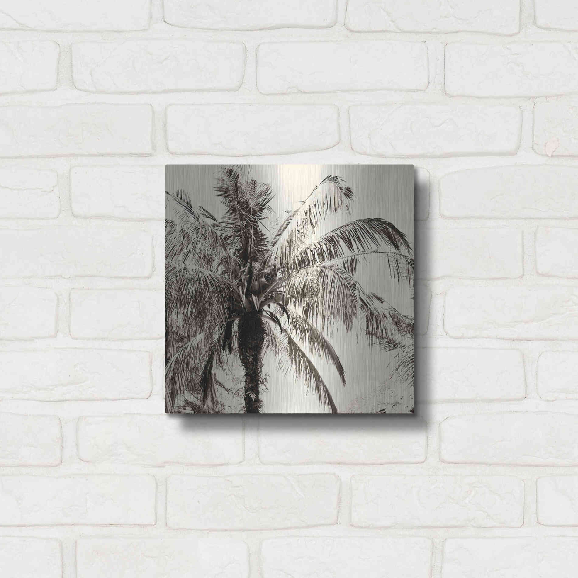Luxe Metal Art 'Palm Tree Sepia III' by Debra Van Swearingen, Metal Wall Art,12x12