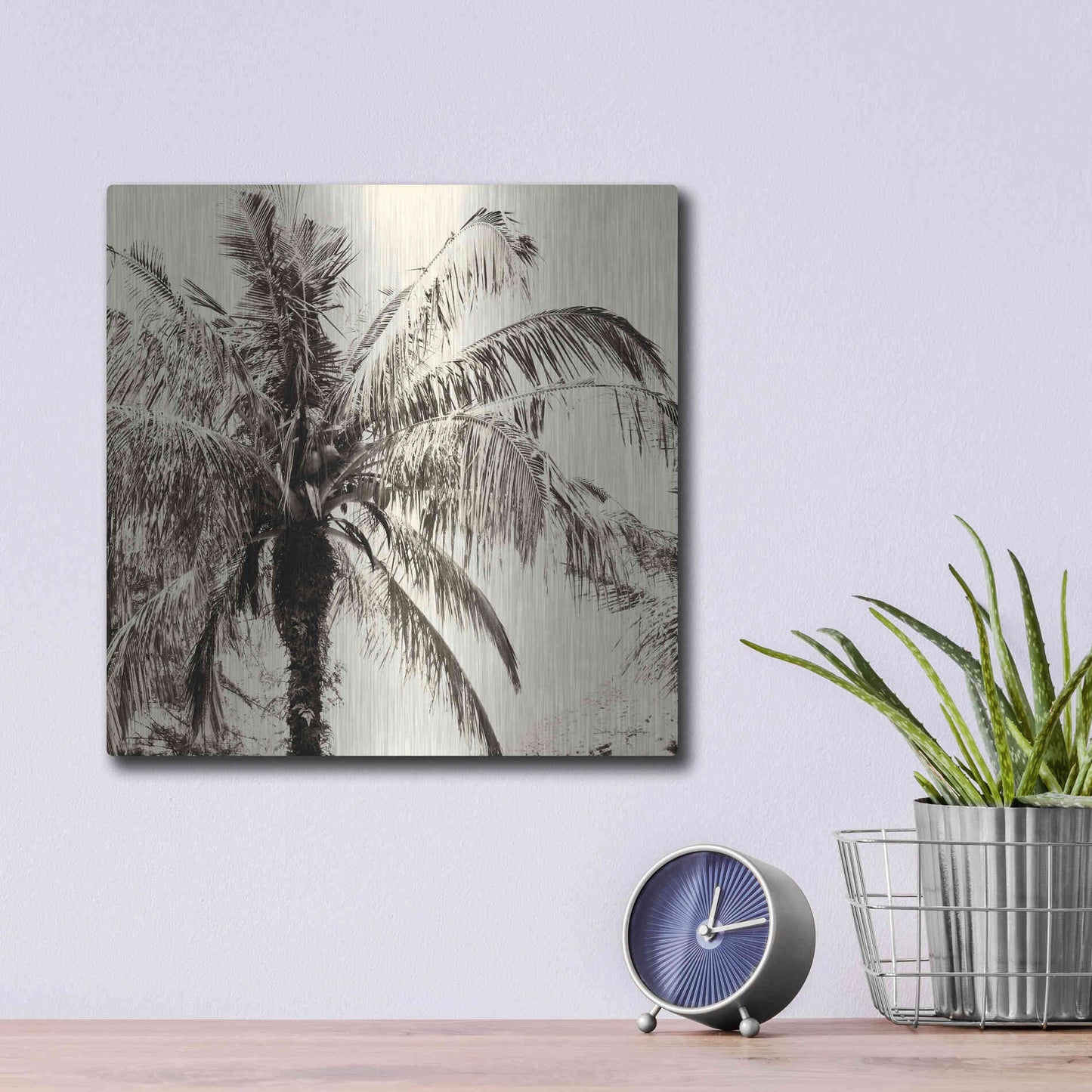 Luxe Metal Art 'Palm Tree Sepia III' by Debra Van Swearingen, Metal Wall Art,12x12