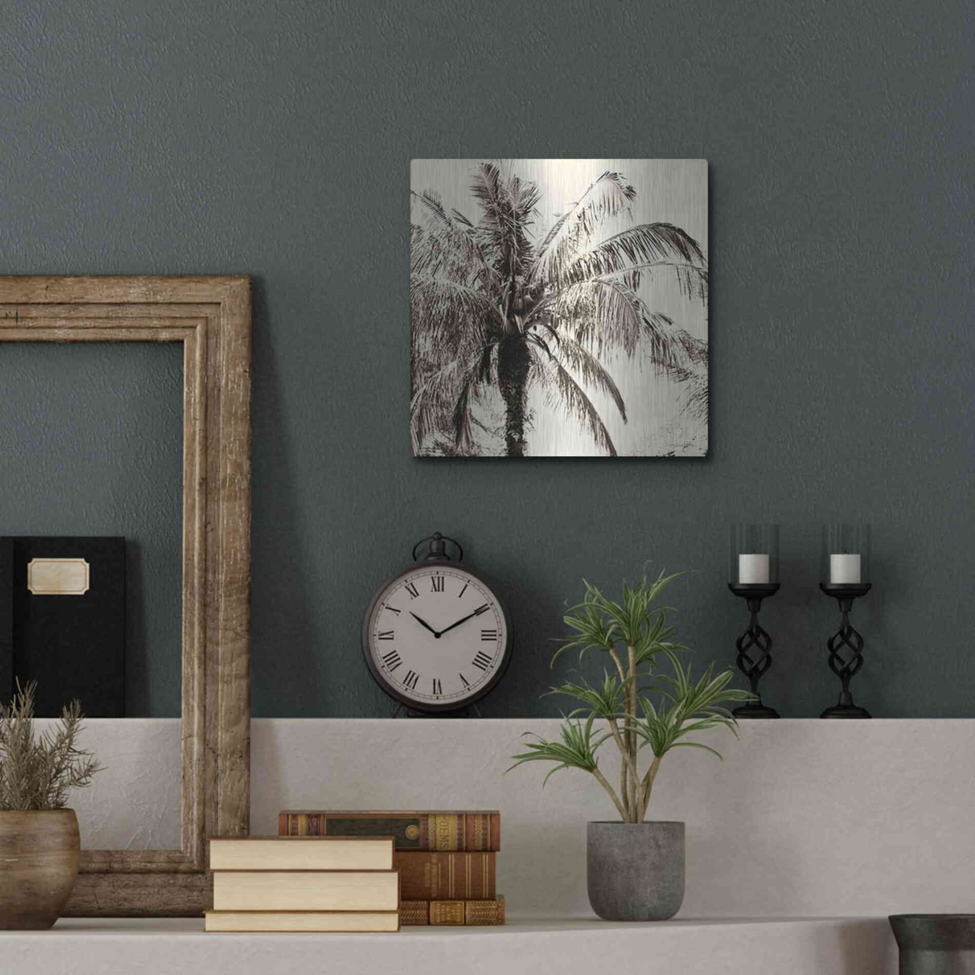 Luxe Metal Art 'Palm Tree Sepia III' by Debra Van Swearingen, Metal Wall Art,12x12