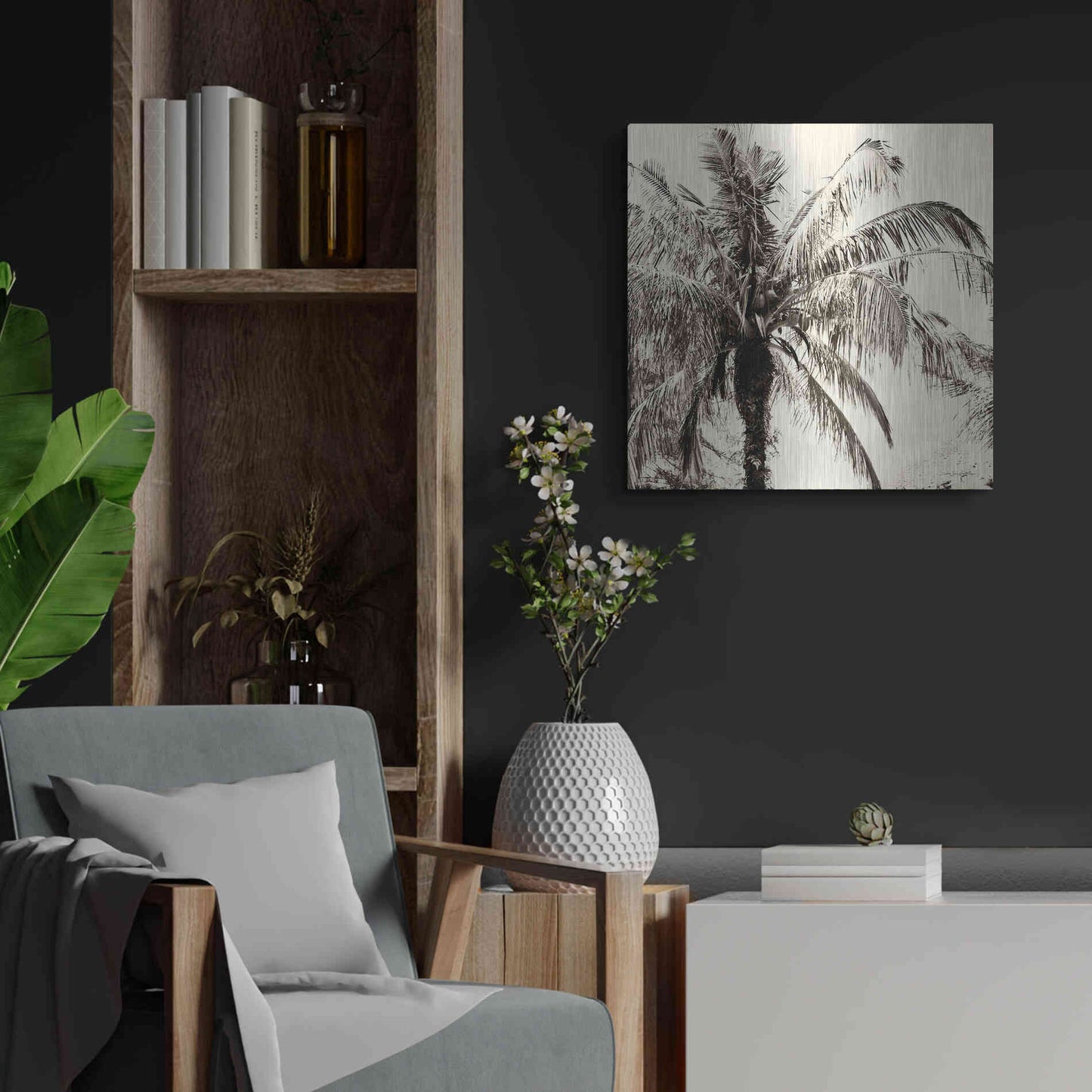 Luxe Metal Art 'Palm Tree Sepia III' by Debra Van Swearingen, Metal Wall Art,24x24