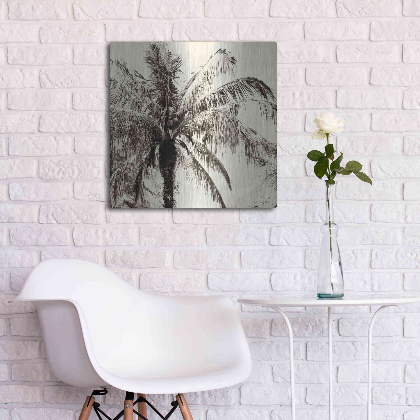 Luxe Metal Art 'Palm Tree Sepia III' by Debra Van Swearingen, Metal Wall Art,24x24