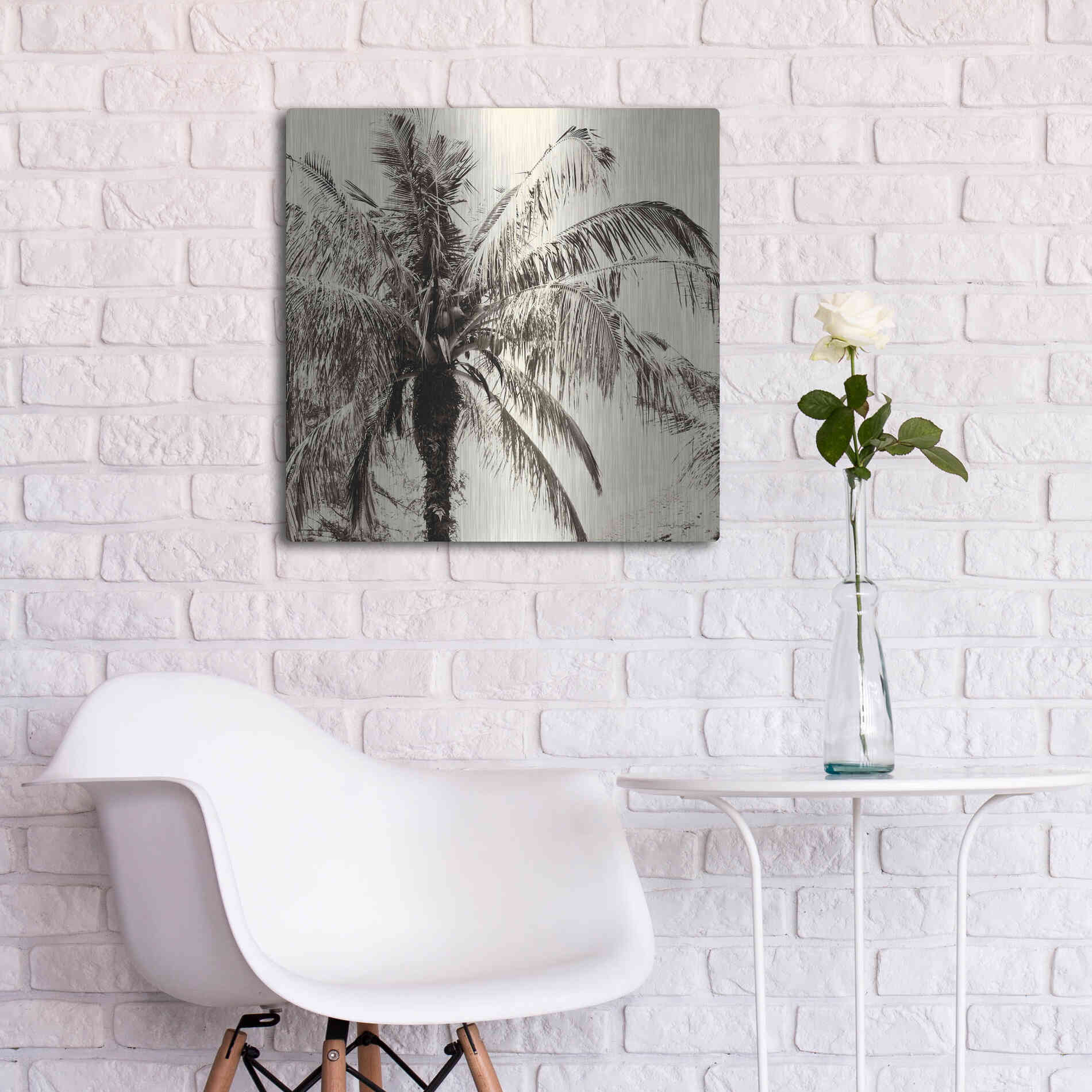 Luxe Metal Art 'Palm Tree Sepia III' by Debra Van Swearingen, Metal Wall Art,24x24