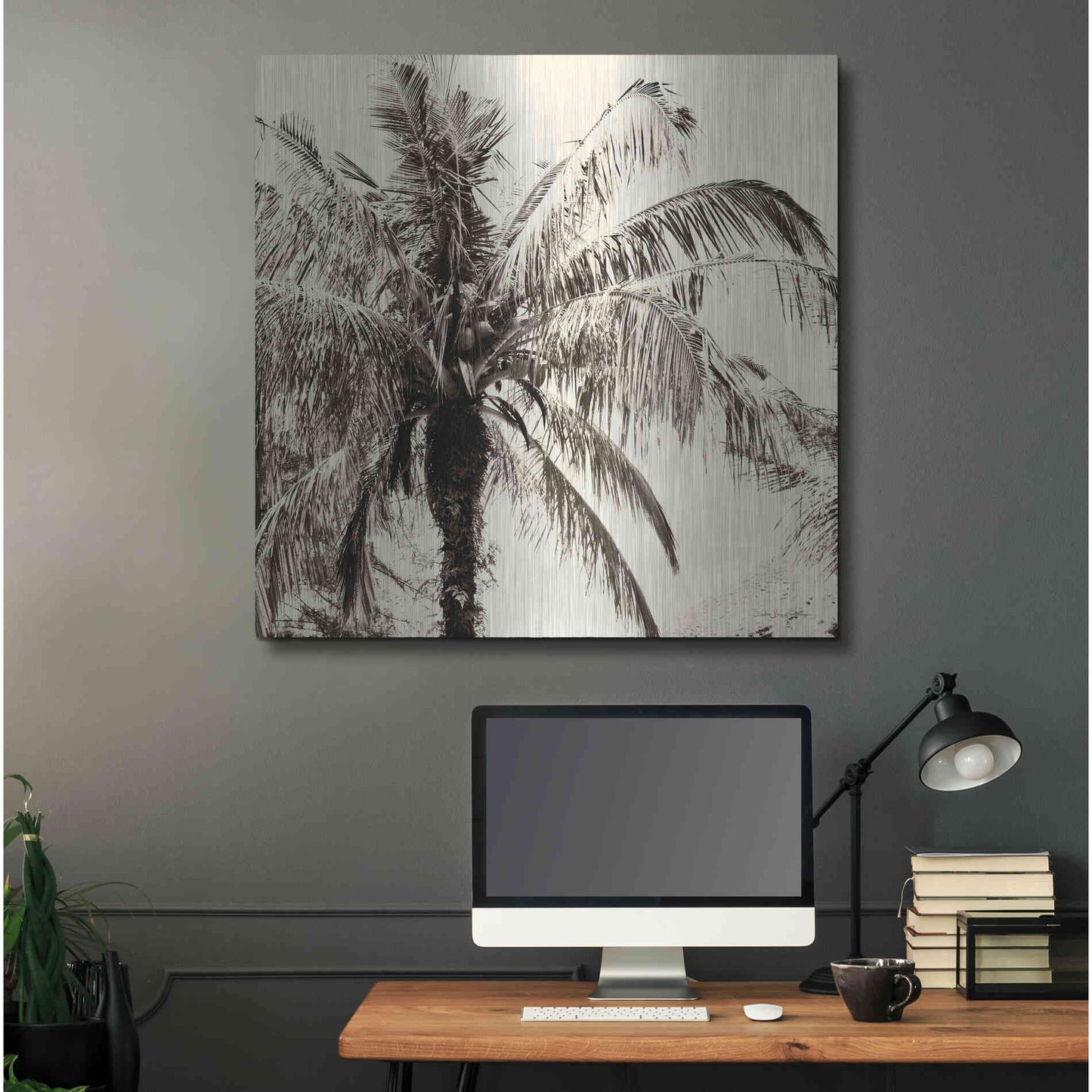 Luxe Metal Art 'Palm Tree Sepia III' by Debra Van Swearingen, Metal Wall Art,36x36