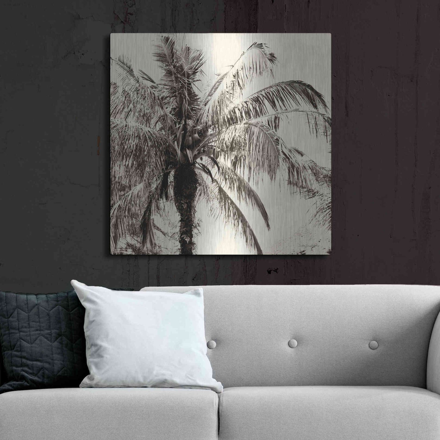Luxe Metal Art 'Palm Tree Sepia III' by Debra Van Swearingen, Metal Wall Art,36x36