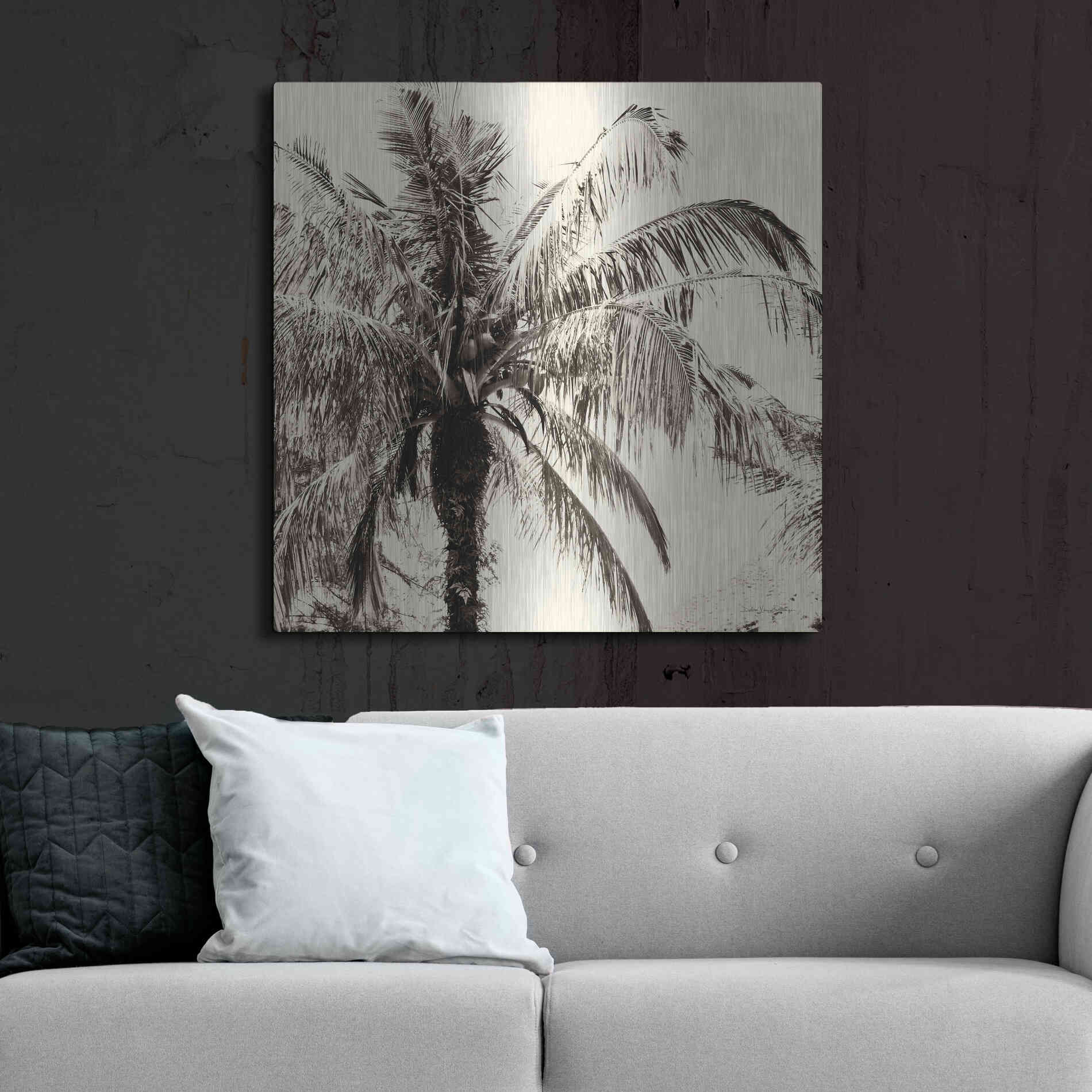 Luxe Metal Art 'Palm Tree Sepia III' by Debra Van Swearingen, Metal Wall Art,36x36