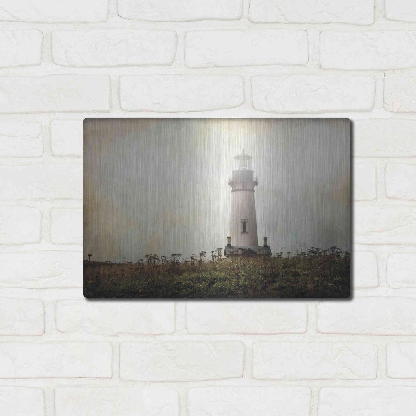 Luxe Metal Art 'Lonely Lighthouse II' by Debra Van Swearingen, Metal Wall Art,16x12