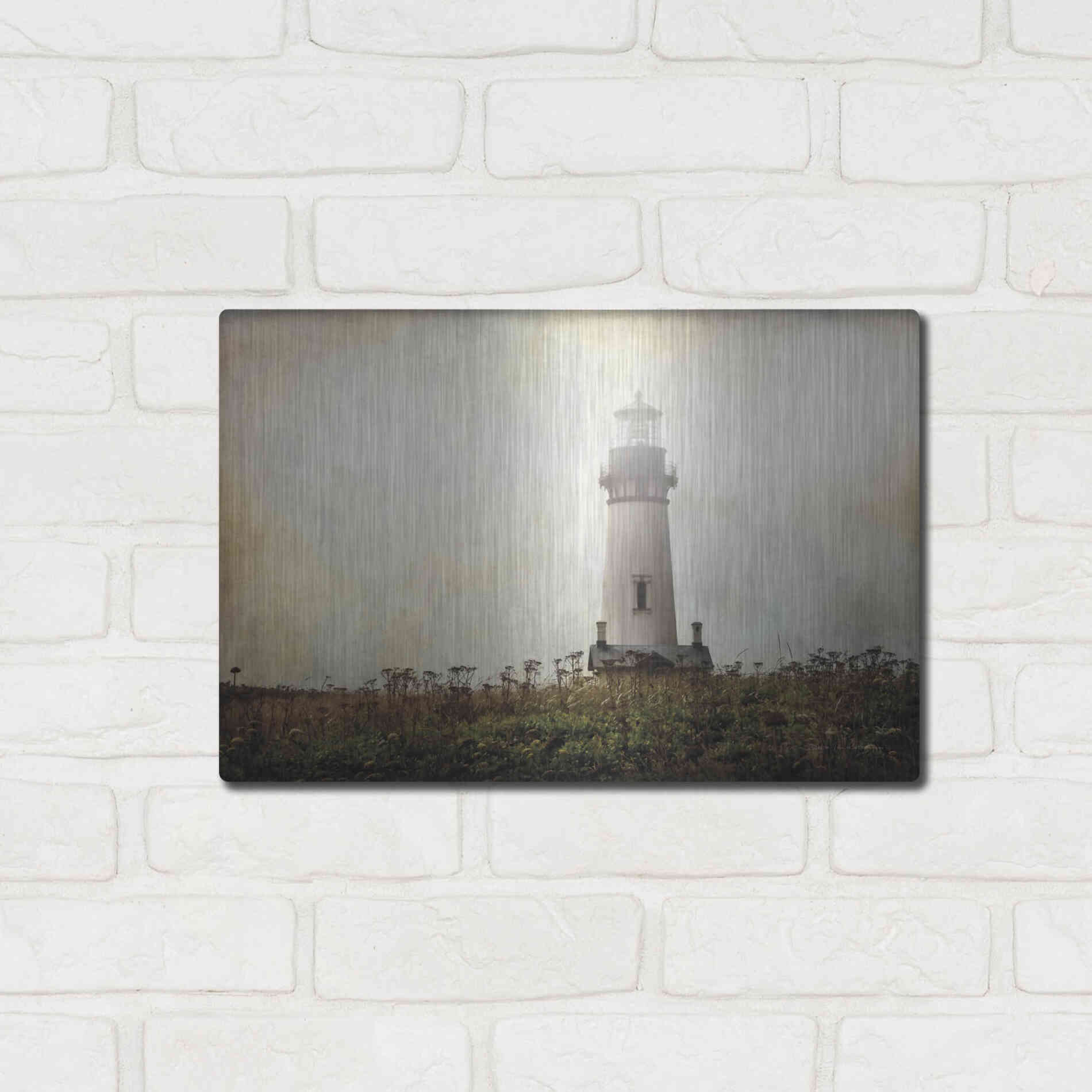 Luxe Metal Art 'Lonely Lighthouse II' by Debra Van Swearingen, Metal Wall Art,16x12