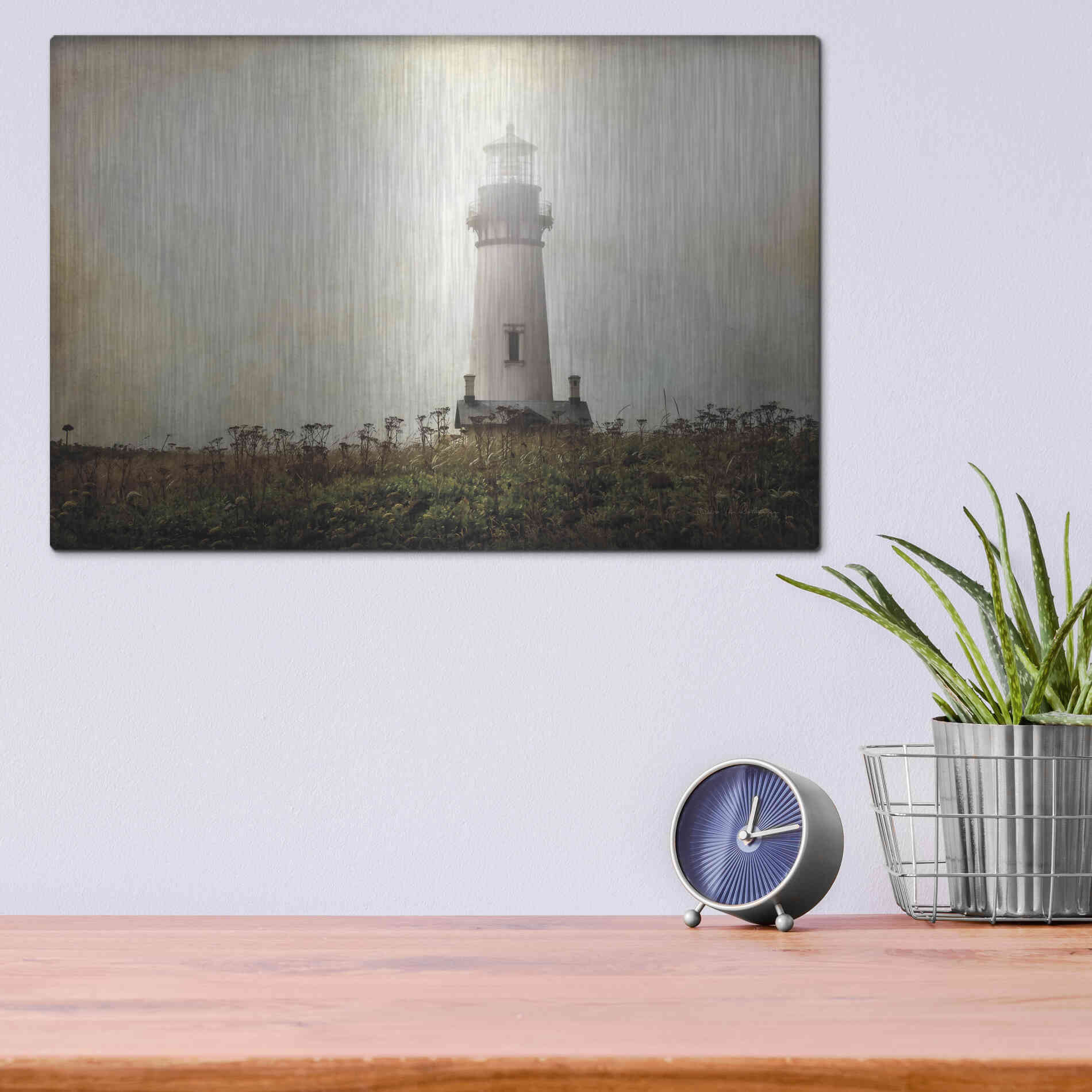 Luxe Metal Art 'Lonely Lighthouse II' by Debra Van Swearingen, Metal Wall Art,16x12