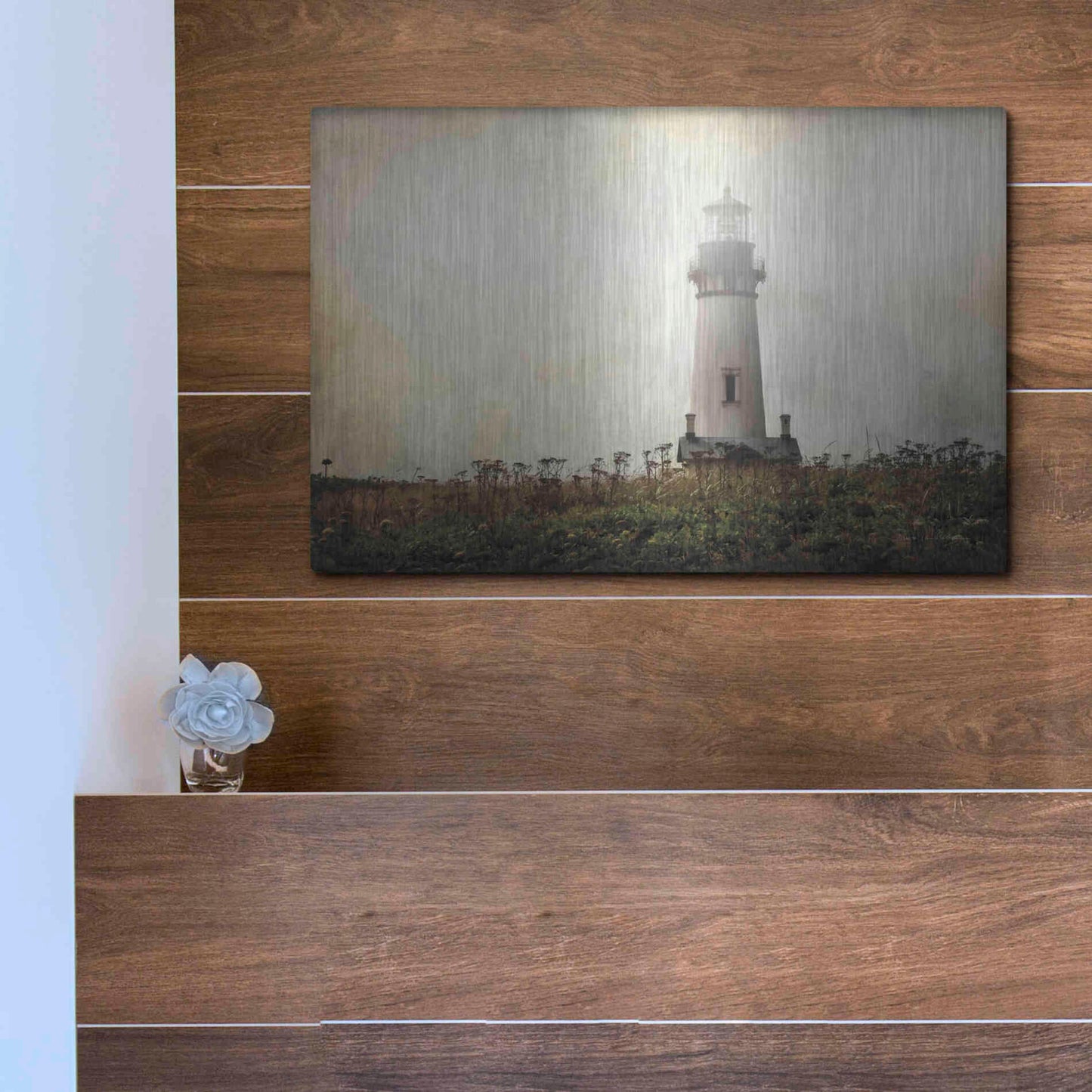 Luxe Metal Art 'Lonely Lighthouse II' by Debra Van Swearingen, Metal Wall Art,16x12