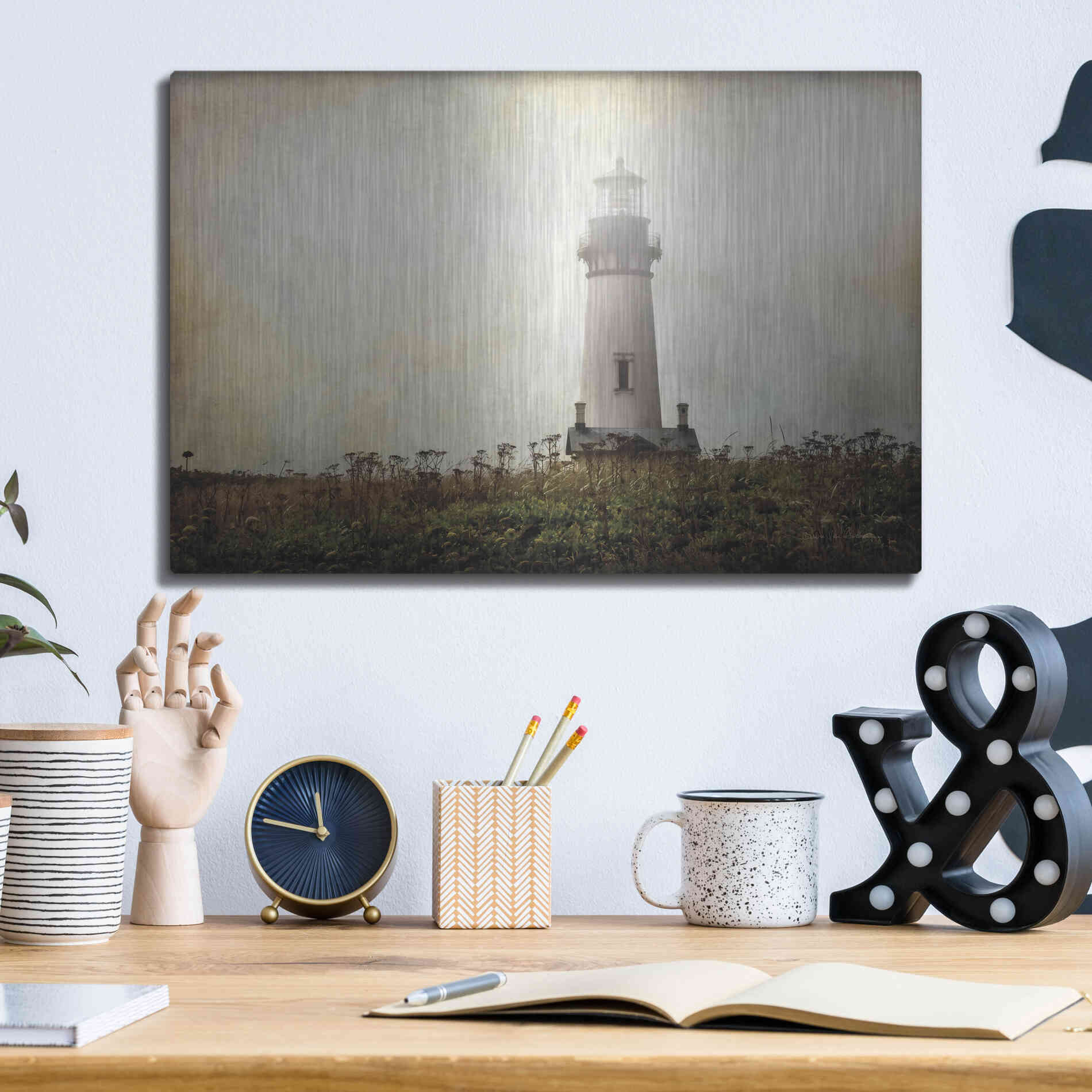 Luxe Metal Art 'Lonely Lighthouse II' by Debra Van Swearingen, Metal Wall Art,16x12
