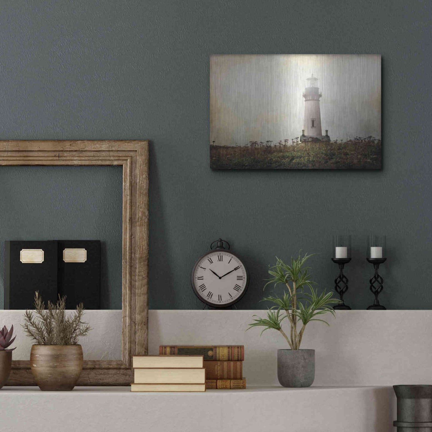 Luxe Metal Art 'Lonely Lighthouse II' by Debra Van Swearingen, Metal Wall Art,16x12