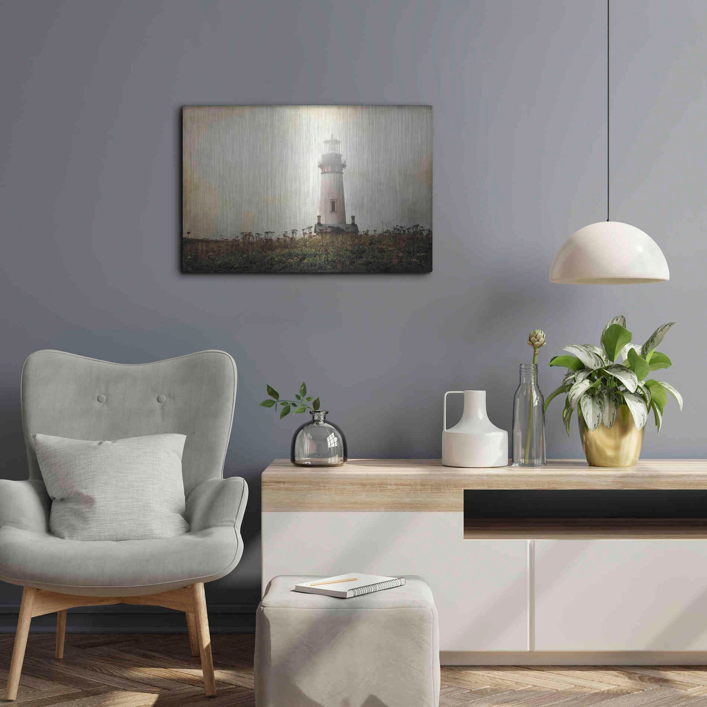 Luxe Metal Art 'Lonely Lighthouse II' by Debra Van Swearingen, Metal Wall Art,24x16