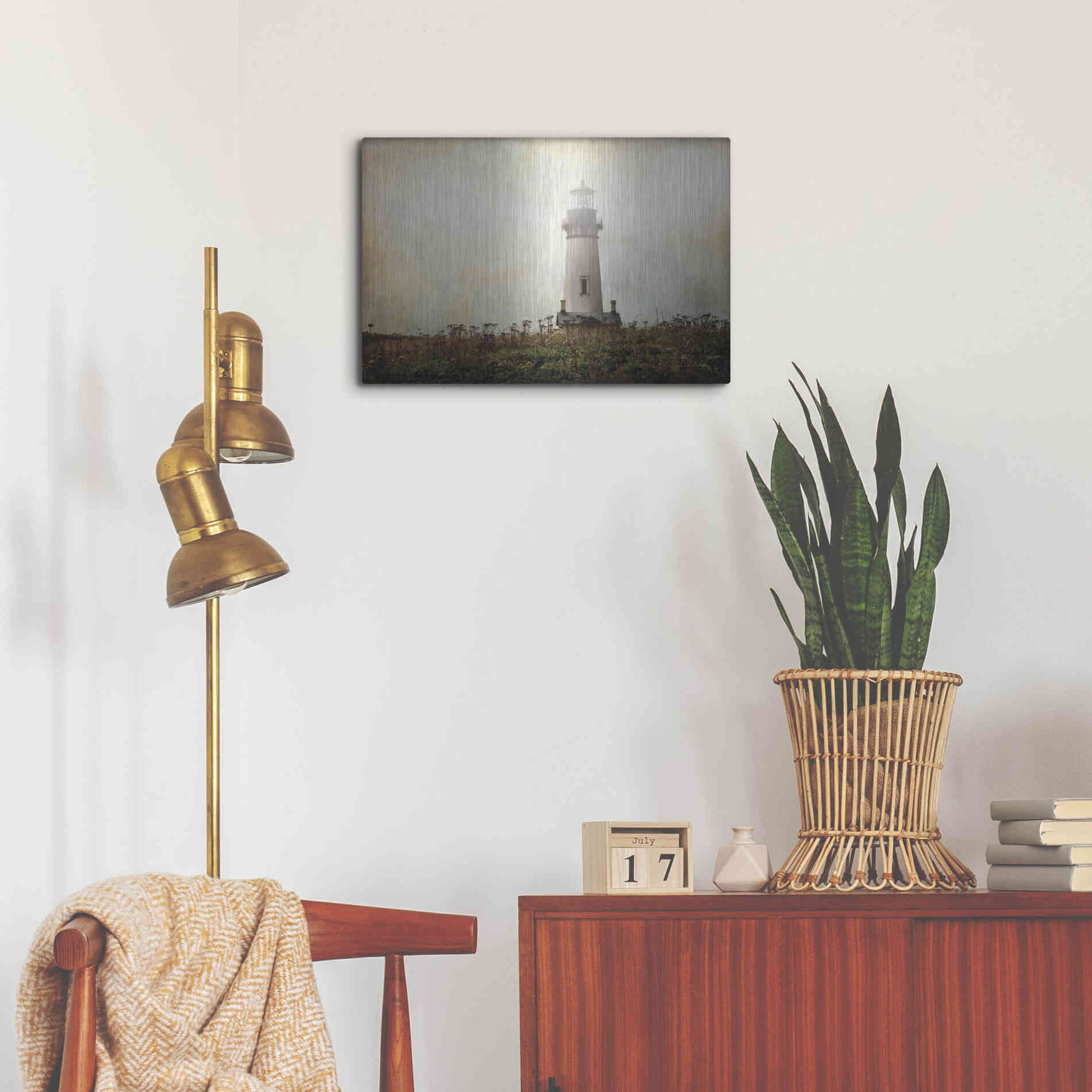 Luxe Metal Art 'Lonely Lighthouse II' by Debra Van Swearingen, Metal Wall Art,24x16