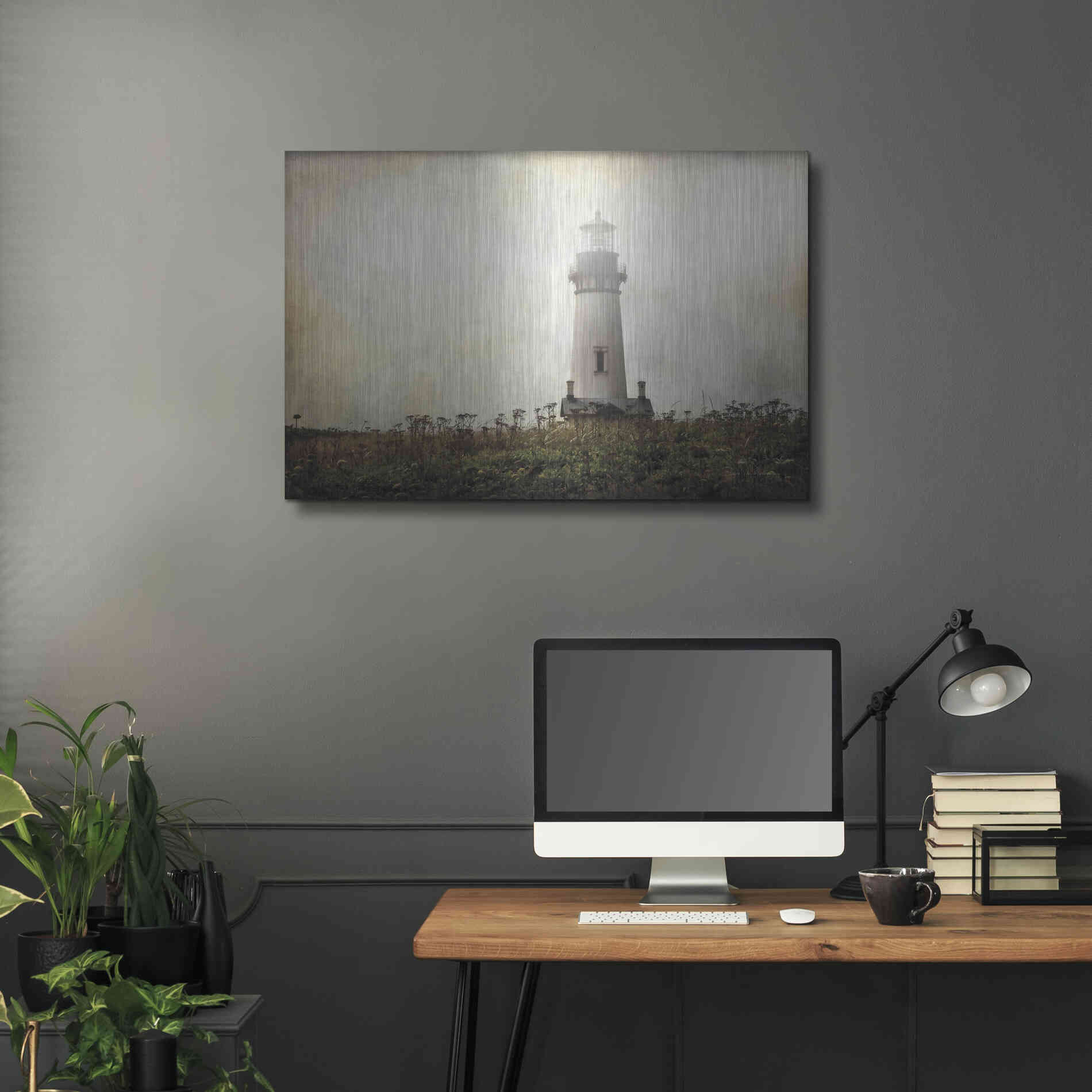 Luxe Metal Art 'Lonely Lighthouse II' by Debra Van Swearingen, Metal Wall Art,36x24