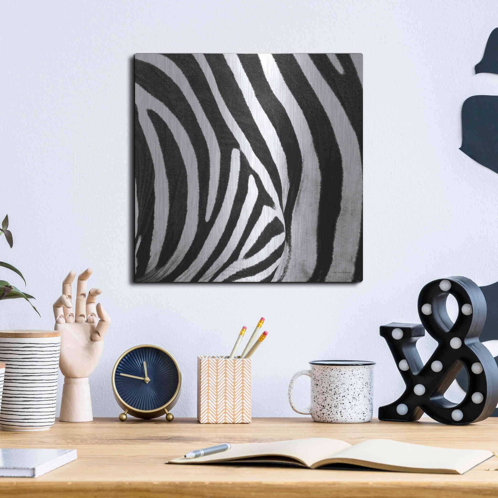 Luxe Metal Art 'Zebra IV' by Debra Van Swearingen, Metal Wall Art,12x12