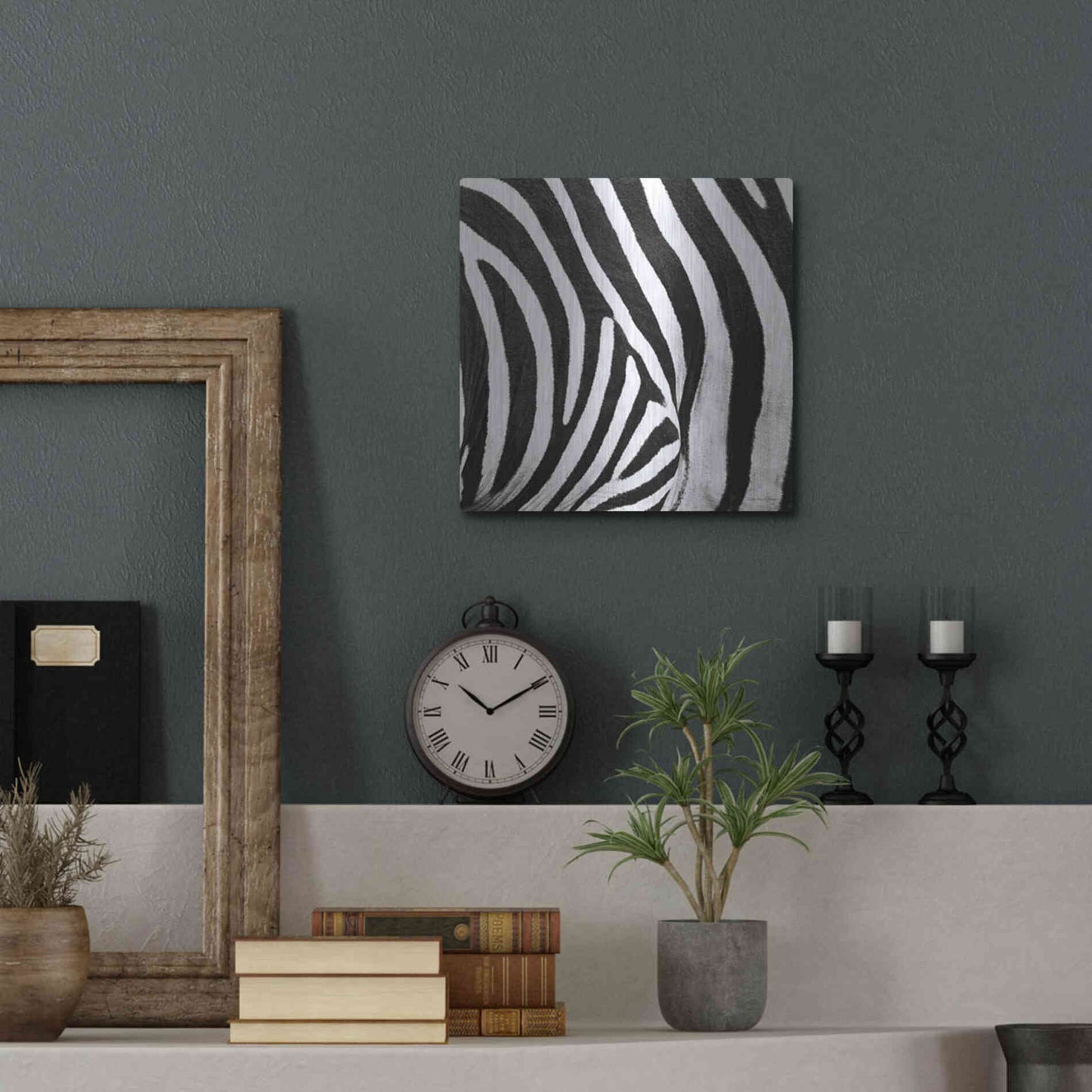 Luxe Metal Art 'Zebra IV' by Debra Van Swearingen, Metal Wall Art,12x12