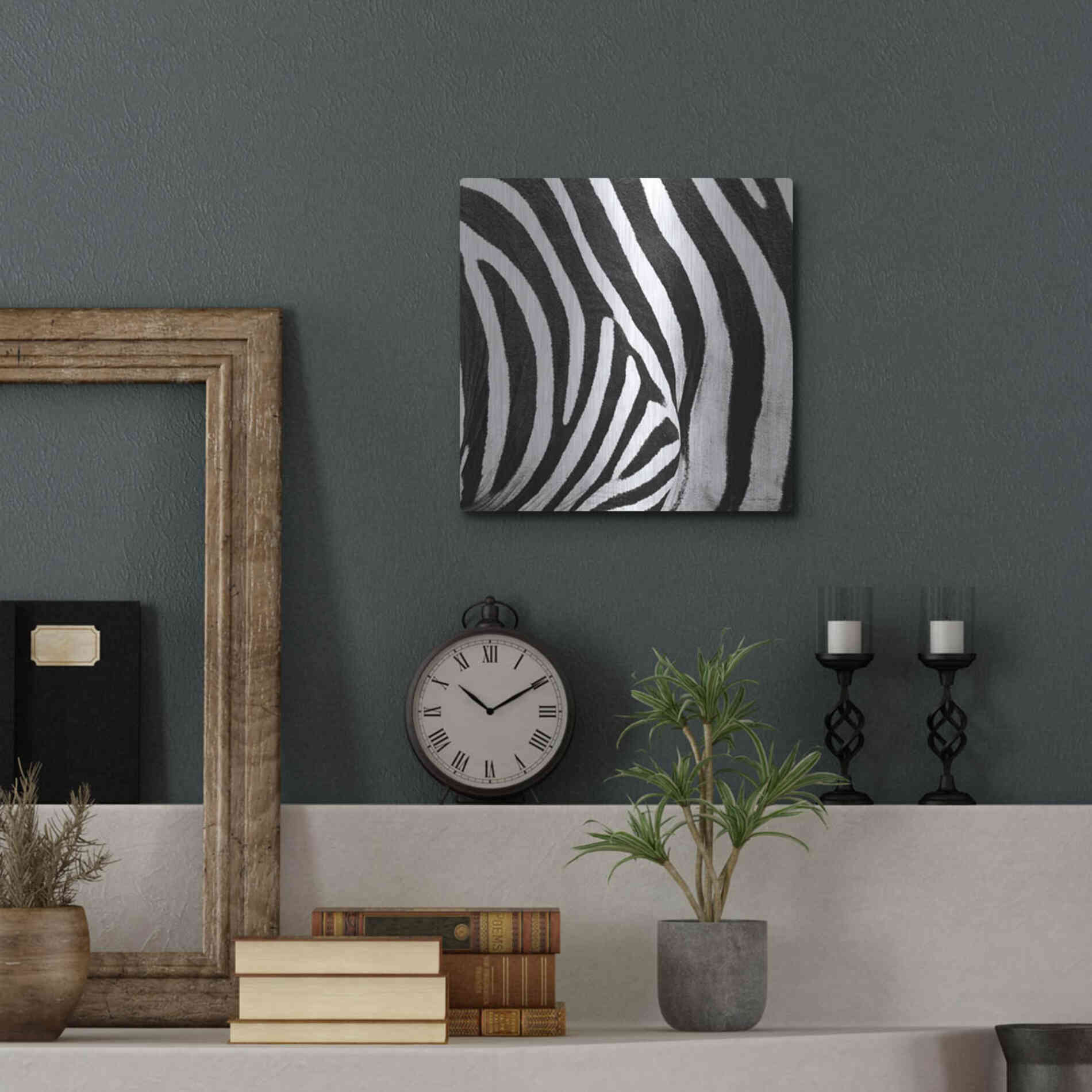 Luxe Metal Art 'Zebra IV' by Debra Van Swearingen, Metal Wall Art,12x12