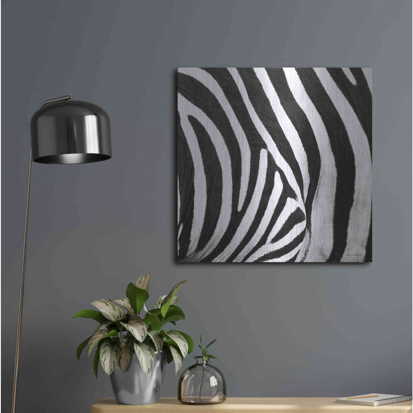 Luxe Metal Art 'Zebra IV' by Debra Van Swearingen, Metal Wall Art,24x24