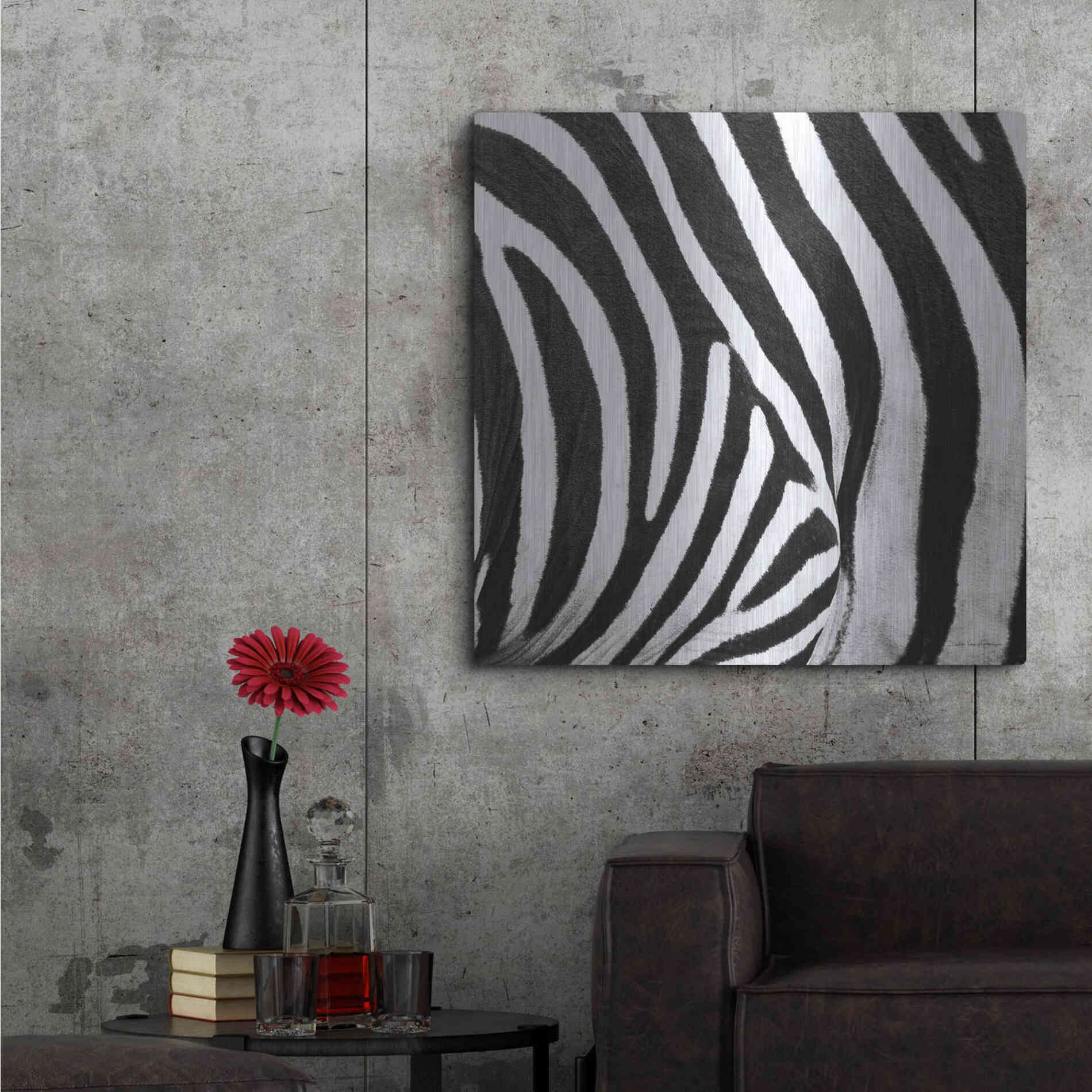 Luxe Metal Art 'Zebra IV' by Debra Van Swearingen, Metal Wall Art,36x36