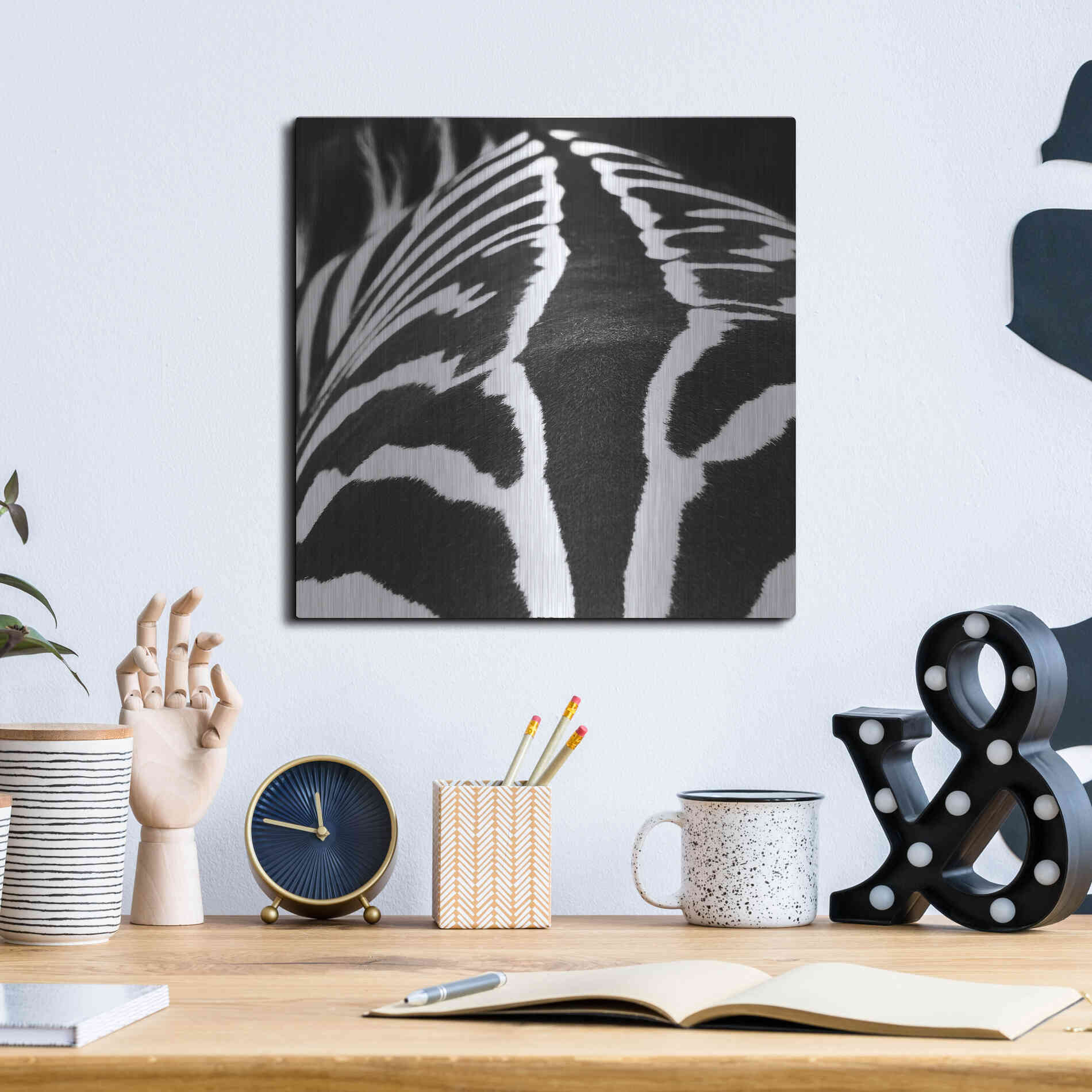 Luxe Metal Art 'Zebra V' by Debra Van Swearingen, Metal Wall Art,12x12