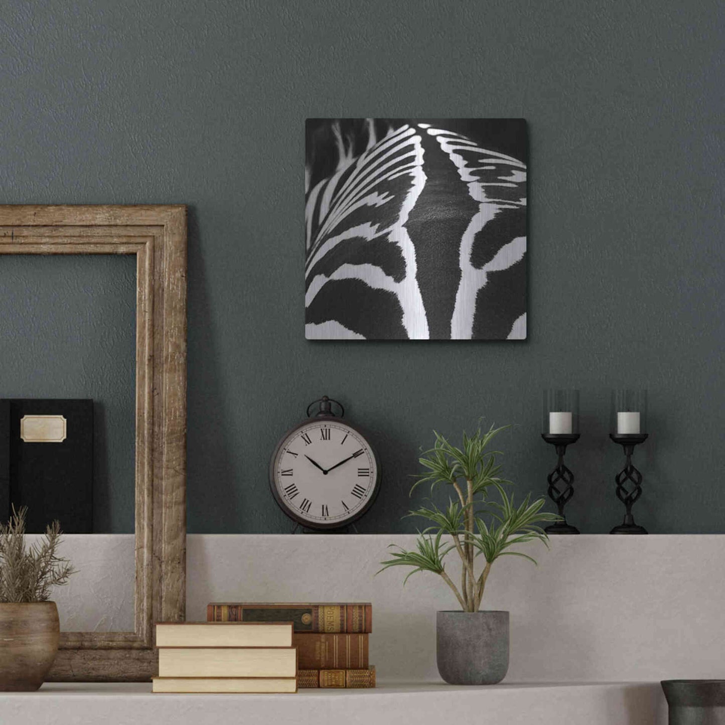 Luxe Metal Art 'Zebra V' by Debra Van Swearingen, Metal Wall Art,12x12