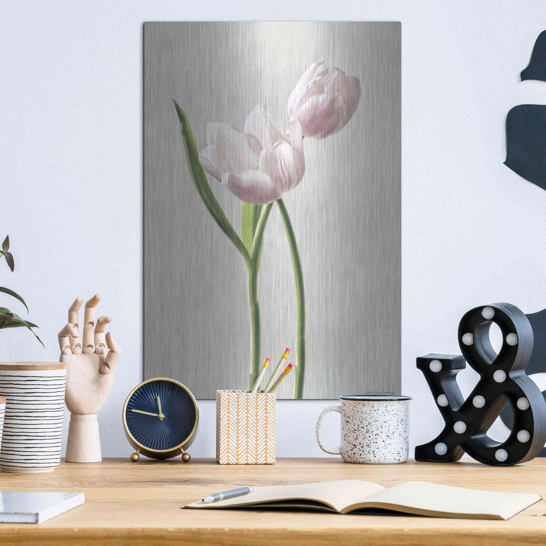 Luxe Metal Art 'Light Tulips III' by Debra Van Swearingen, Metal Wall Art,12x16