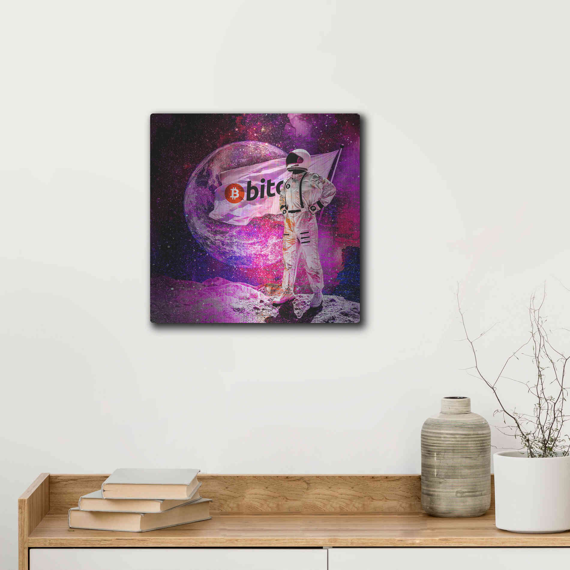 Luxe Metal Art 'Bitcoin to the Moon' Metal Wall Art,12x12