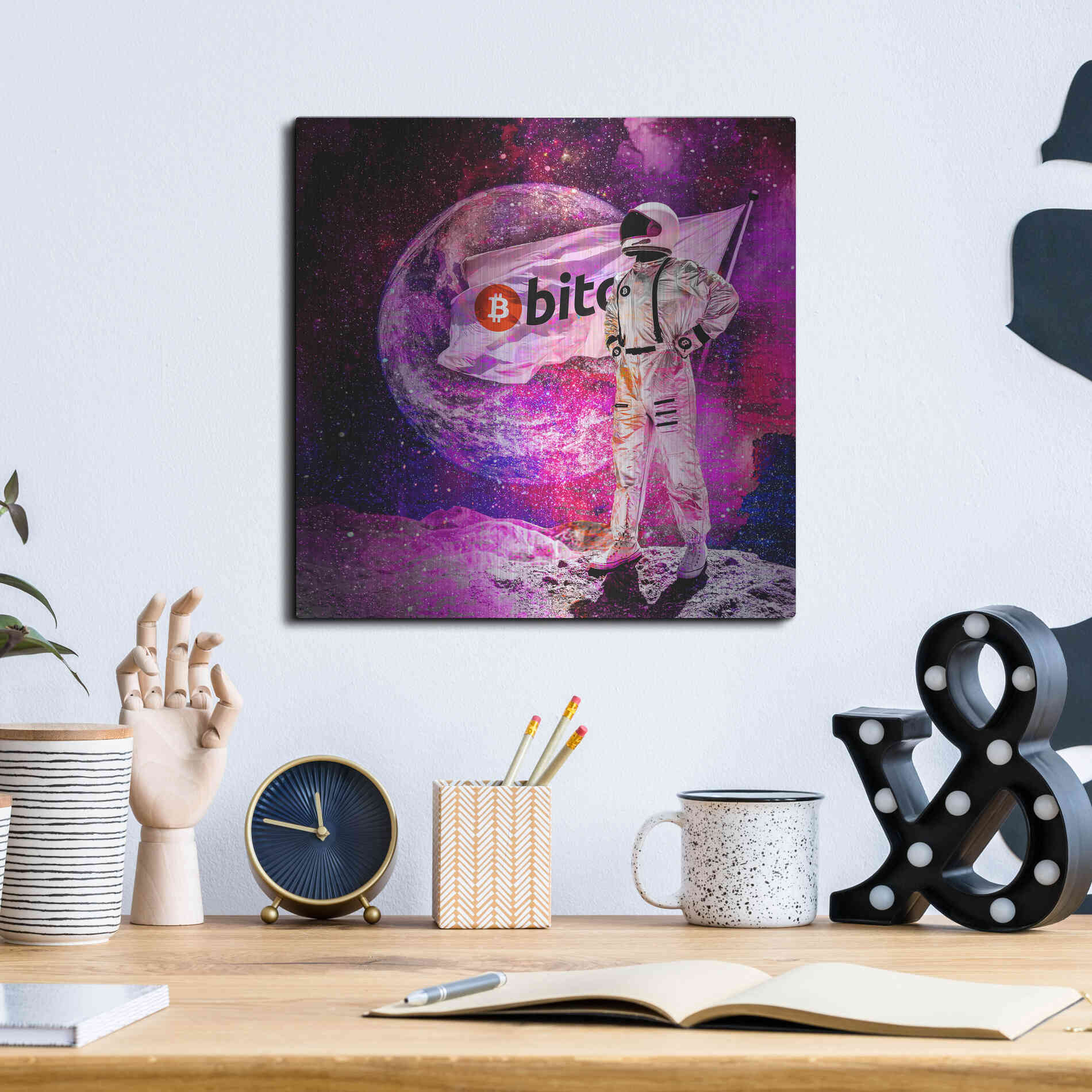 Luxe Metal Art 'Bitcoin to the Moon' Metal Wall Art,12x12