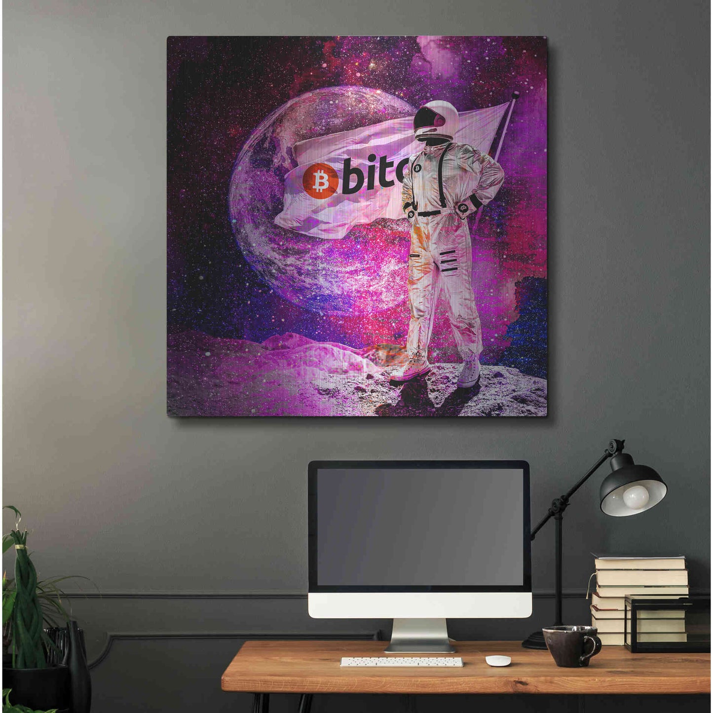 Luxe Metal Art 'Bitcoin to the Moon' Metal Wall Art,36x36
