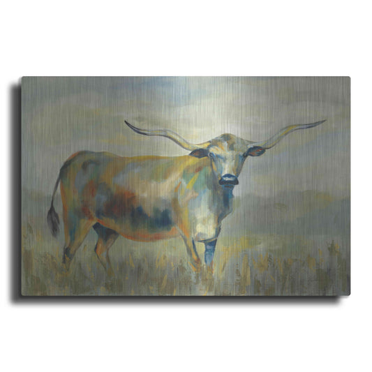 'Colorful Longhorn Cow' by Silvia Vassileva, Metal Wall Art
