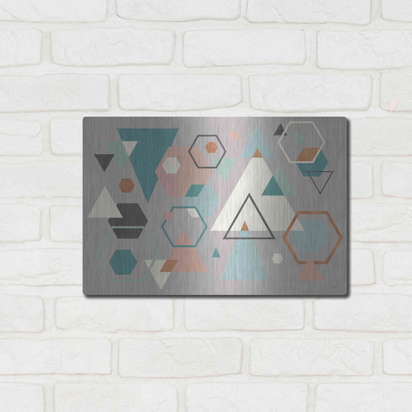 Luxe Metal Art 'Abstract Geo I Gray' by Veronique Charron, Metal Wall Art,16x12