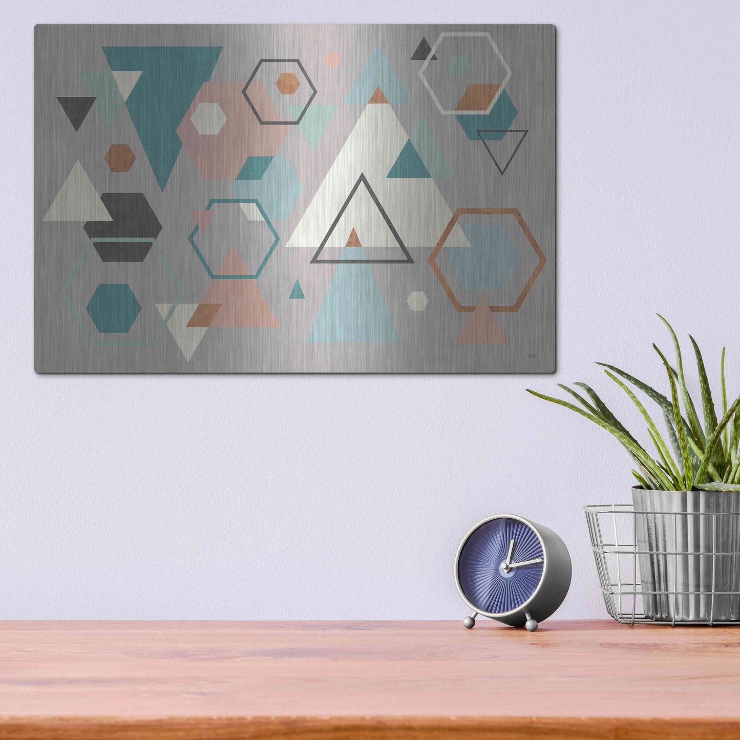 Luxe Metal Art 'Abstract Geo I Gray' by Veronique Charron, Metal Wall Art,16x12