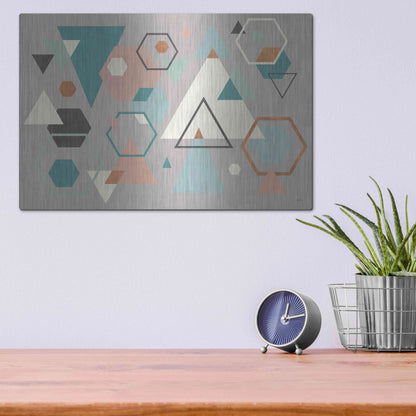 Luxe Metal Art 'Abstract Geo I Gray' by Veronique Charron, Metal Wall Art,16x12