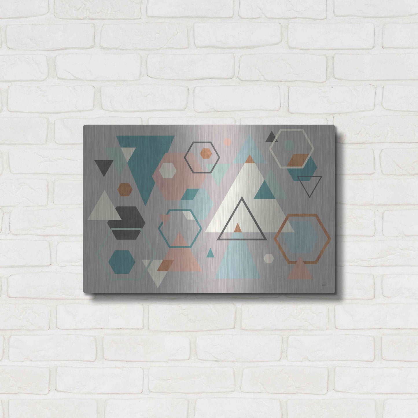 Luxe Metal Art 'Abstract Geo I Gray' by Veronique Charron, Metal Wall Art,24x16