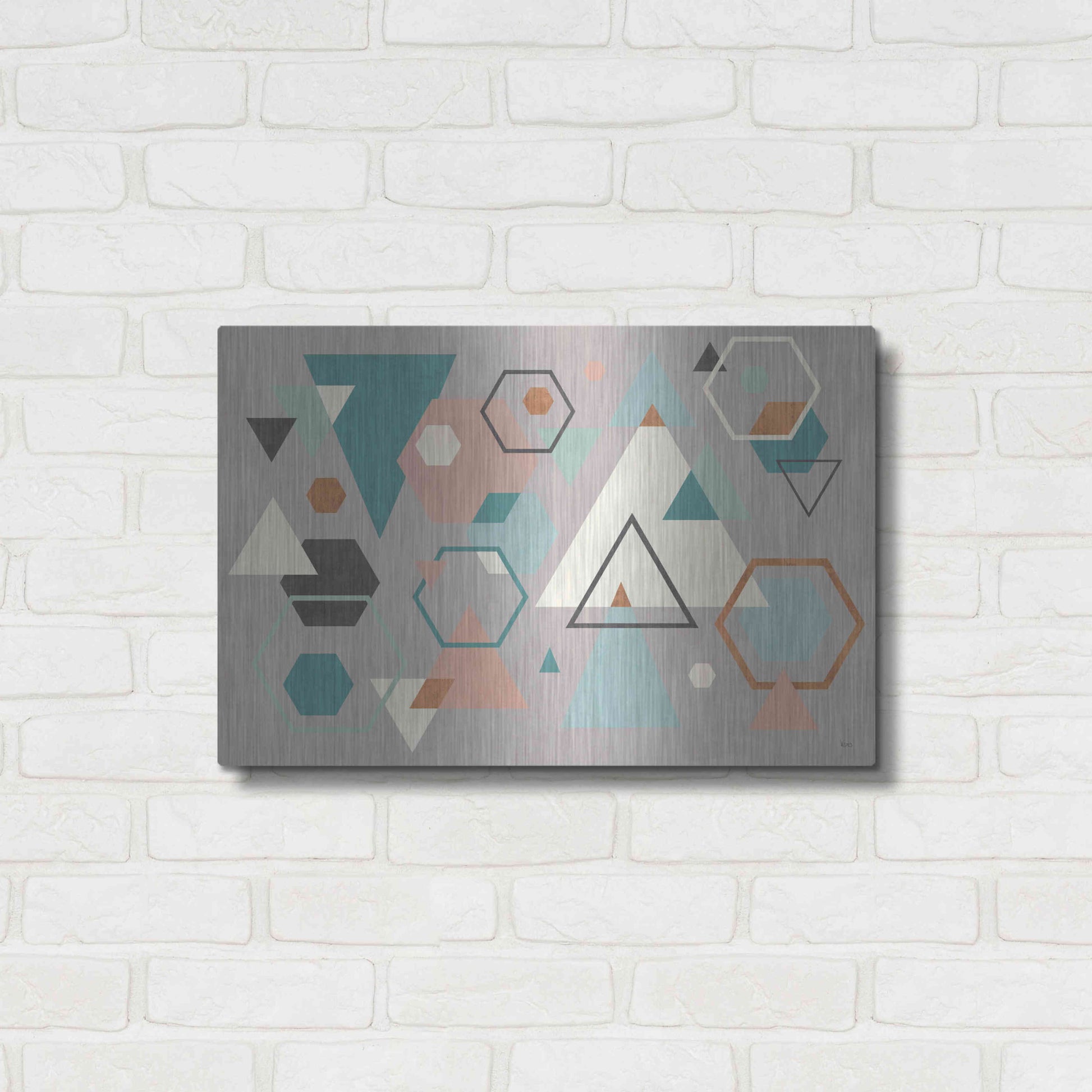 Luxe Metal Art 'Abstract Geo I Gray' by Veronique Charron, Metal Wall Art,24x16