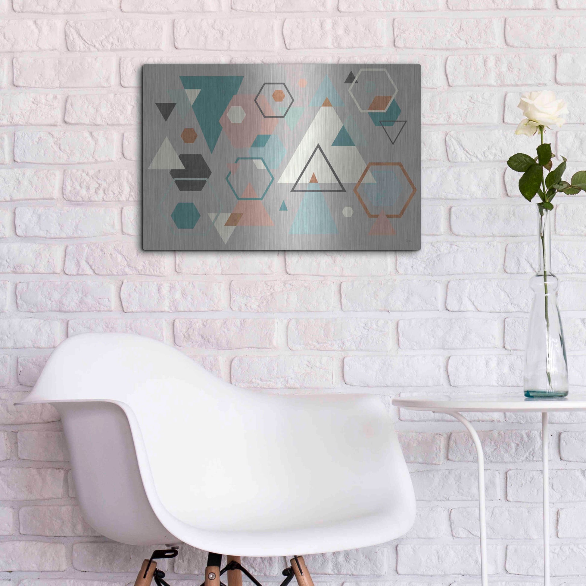 Luxe Metal Art 'Abstract Geo I Gray' by Veronique Charron, Metal Wall Art,24x16