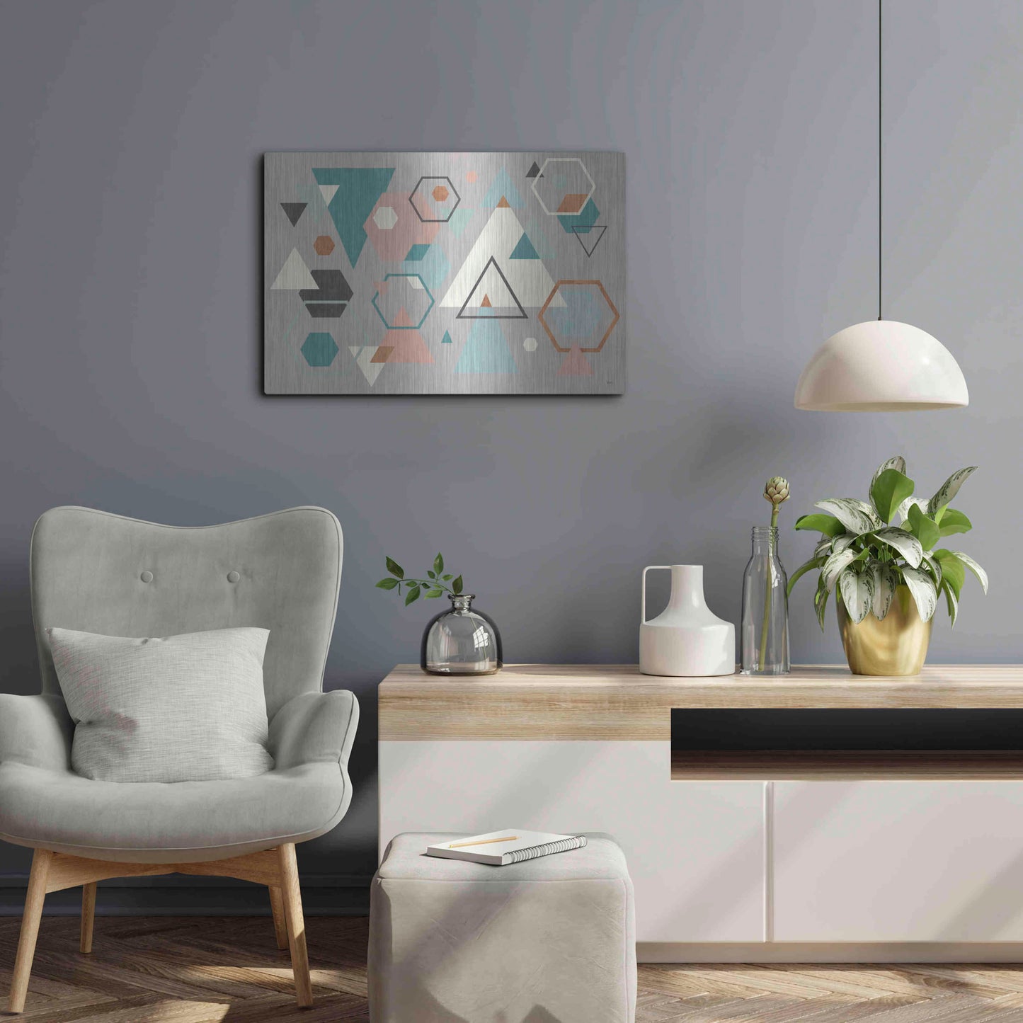 Luxe Metal Art 'Abstract Geo I Gray' by Veronique Charron, Metal Wall Art,24x16