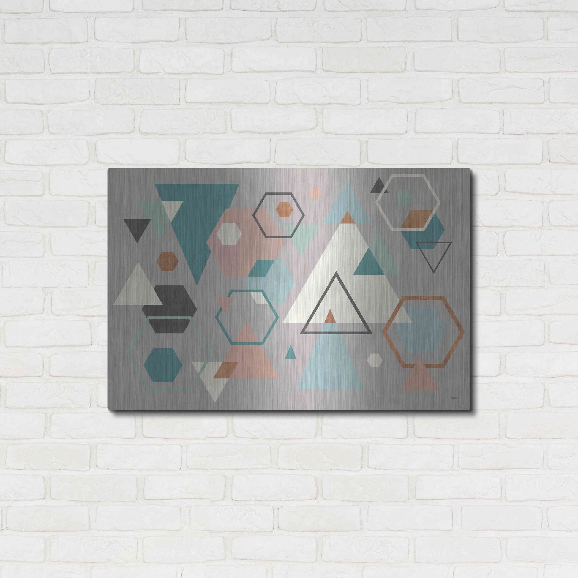 Luxe Metal Art 'Abstract Geo I Gray' by Veronique Charron, Metal Wall Art,36x24