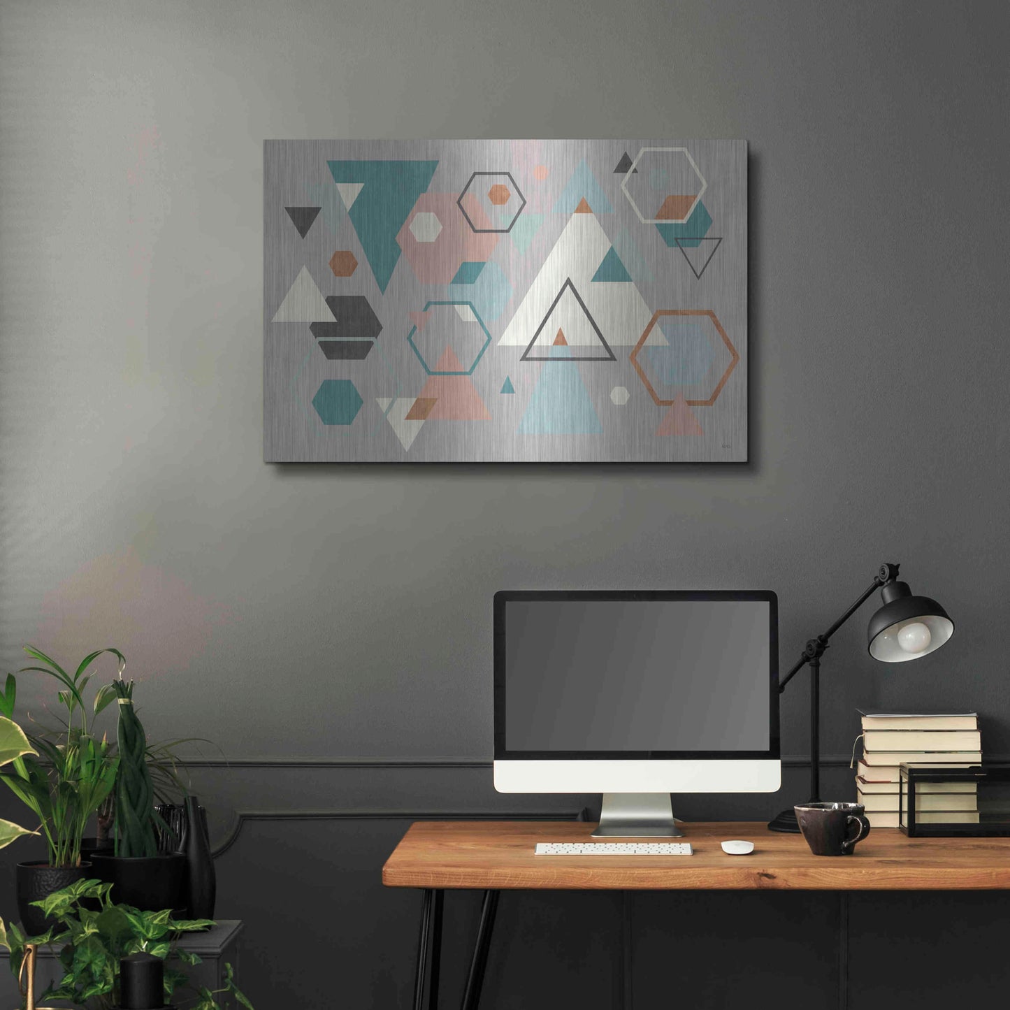 Luxe Metal Art 'Abstract Geo I Gray' by Veronique Charron, Metal Wall Art,36x24