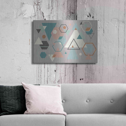 Luxe Metal Art 'Abstract Geo I Gray' by Veronique Charron, Metal Wall Art,36x24