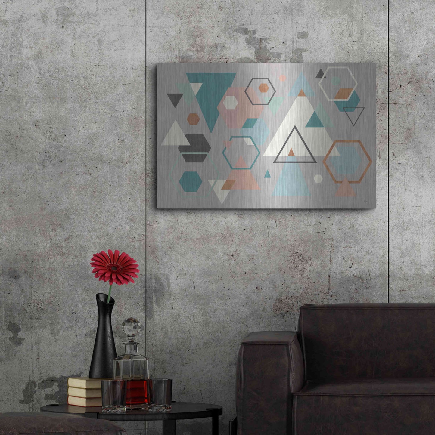 Luxe Metal Art 'Abstract Geo I Gray' by Veronique Charron, Metal Wall Art,36x24